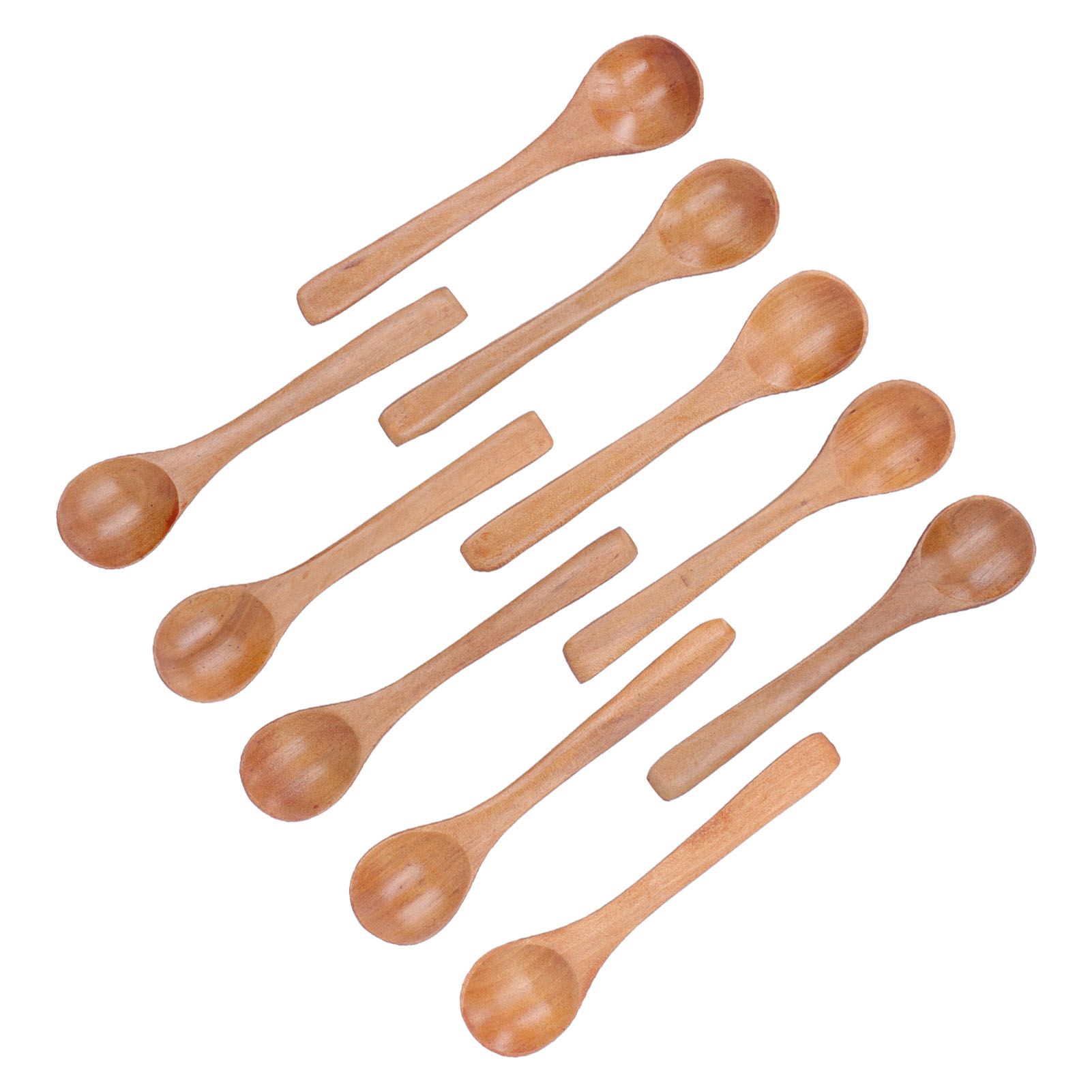 10pcs Wooden Spoon Children's Tableware Mini Round Seasoning Spoon with Long view 6