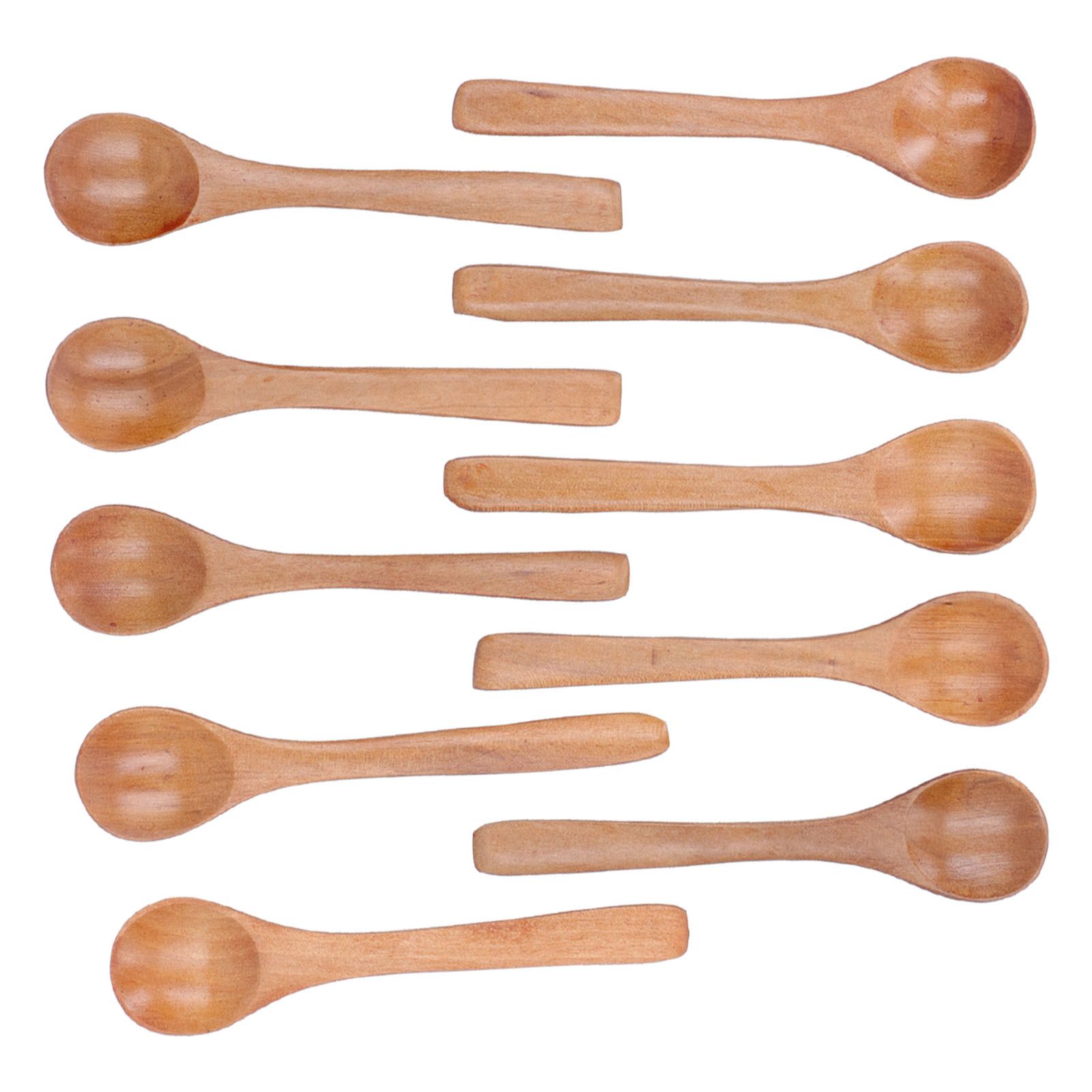 10pcs Wooden Spoon Children's Tableware Mini Round Seasoning Spoon with Long view 7