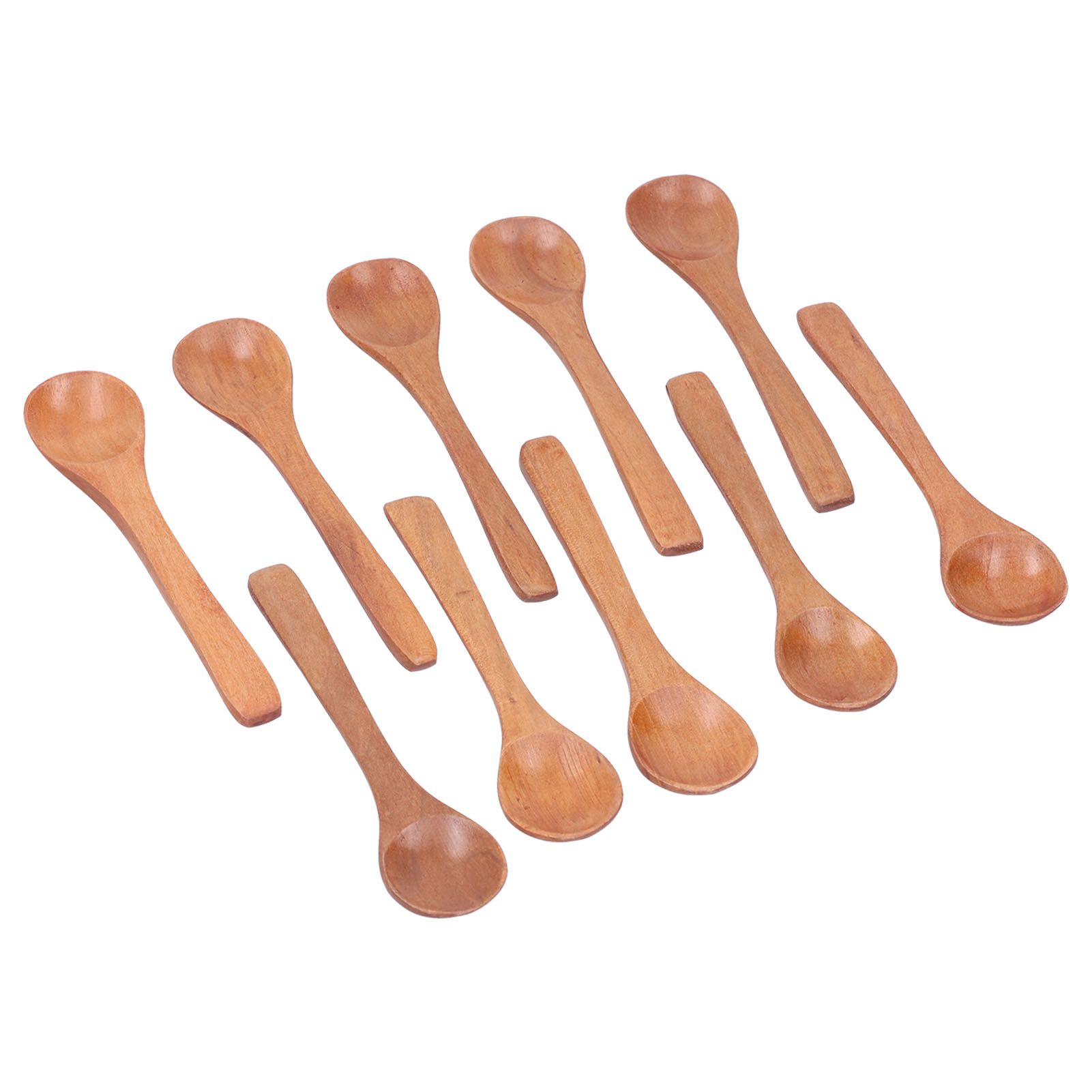 10pcs Wooden Spoon Children's Tableware Mini Round Seasoning Spoon with Long view 8