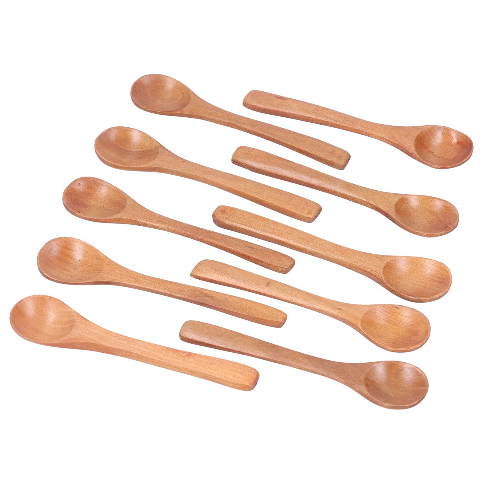 10pcs Wooden Spoon Children's Tableware Mini Round Seasoning Spoon with Long view 9