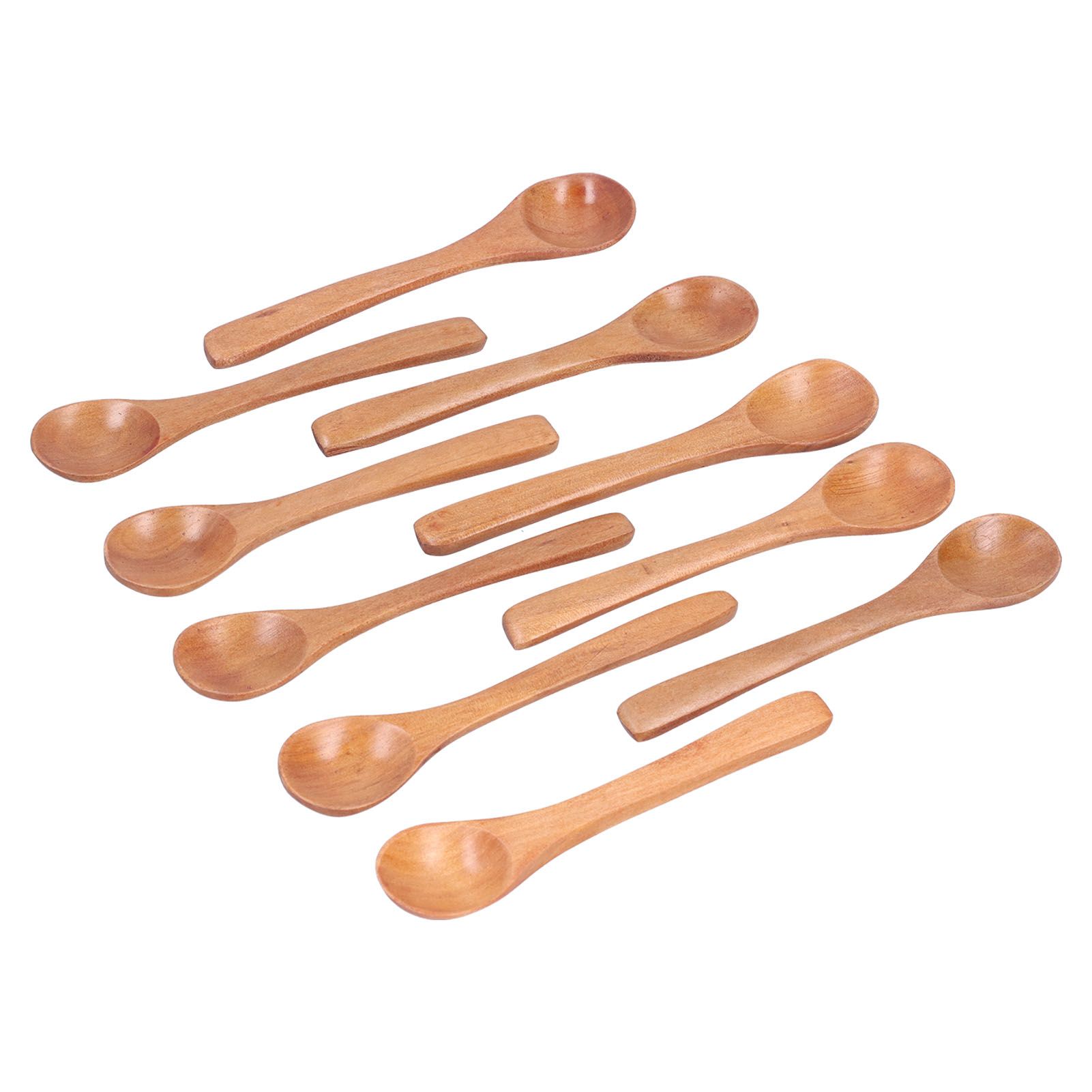 10pcs Wooden Spoon Children's Tableware Mini Round Seasoning Spoon with Long view 10