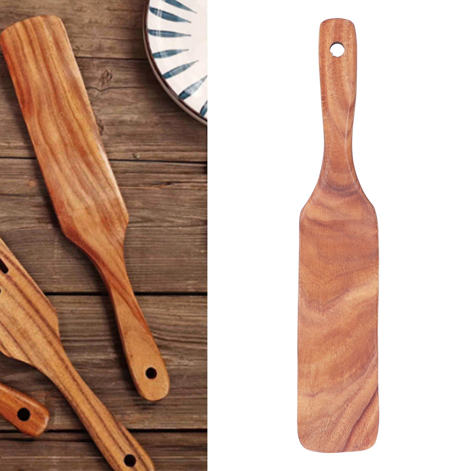 Teak Spatula Wooden Steak Pizza Cooking Salad Frying Spatula for Business view 11