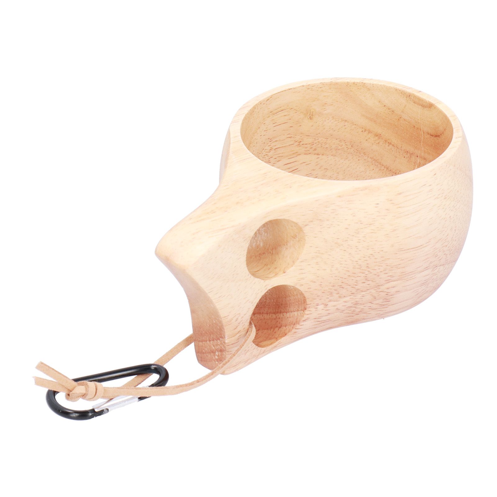 Wooden Mug Cup Portable Lightweight Drinking Cup with Handle Hanging Buckle