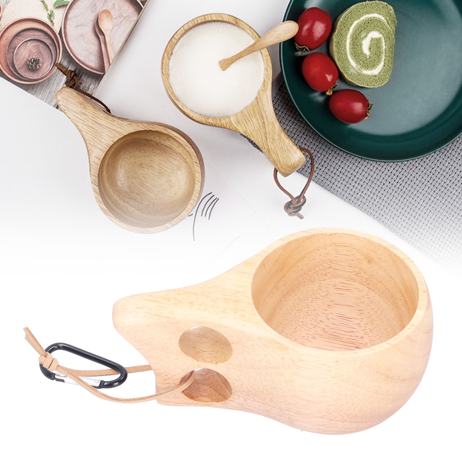 Wooden Mug Cup Portable Lightweight Drinking Cup with Handle Hanging Buckle view 11