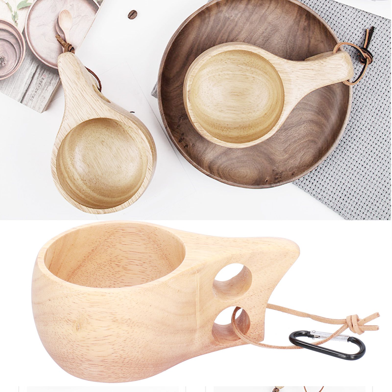 Wooden Mug Cup Portable Lightweight Drinking Cup with Handle Hanging Buckle view 12