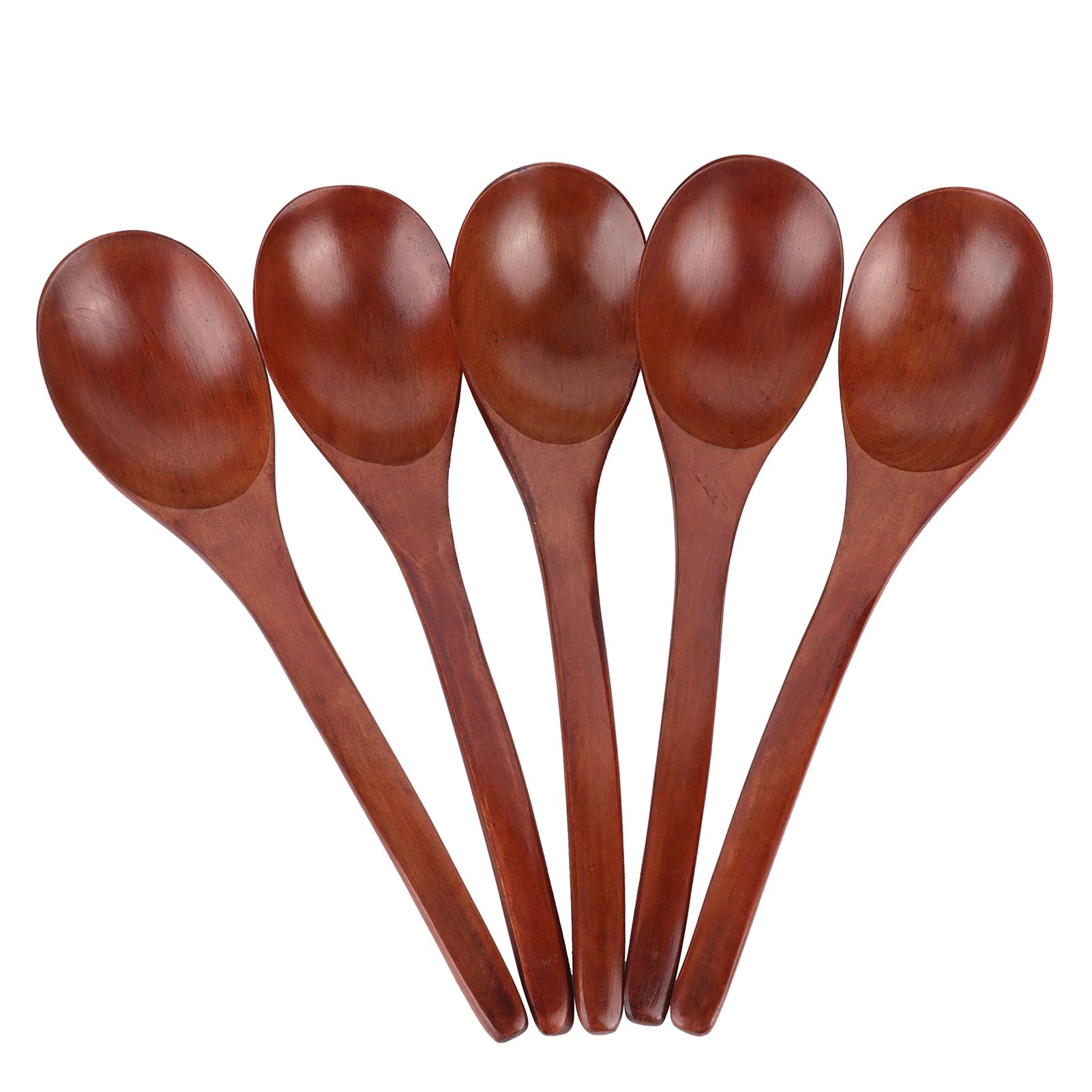 5Pcs Wooden Soup Spoon with Curved Handle Multipurpose Rice Scoop for Home