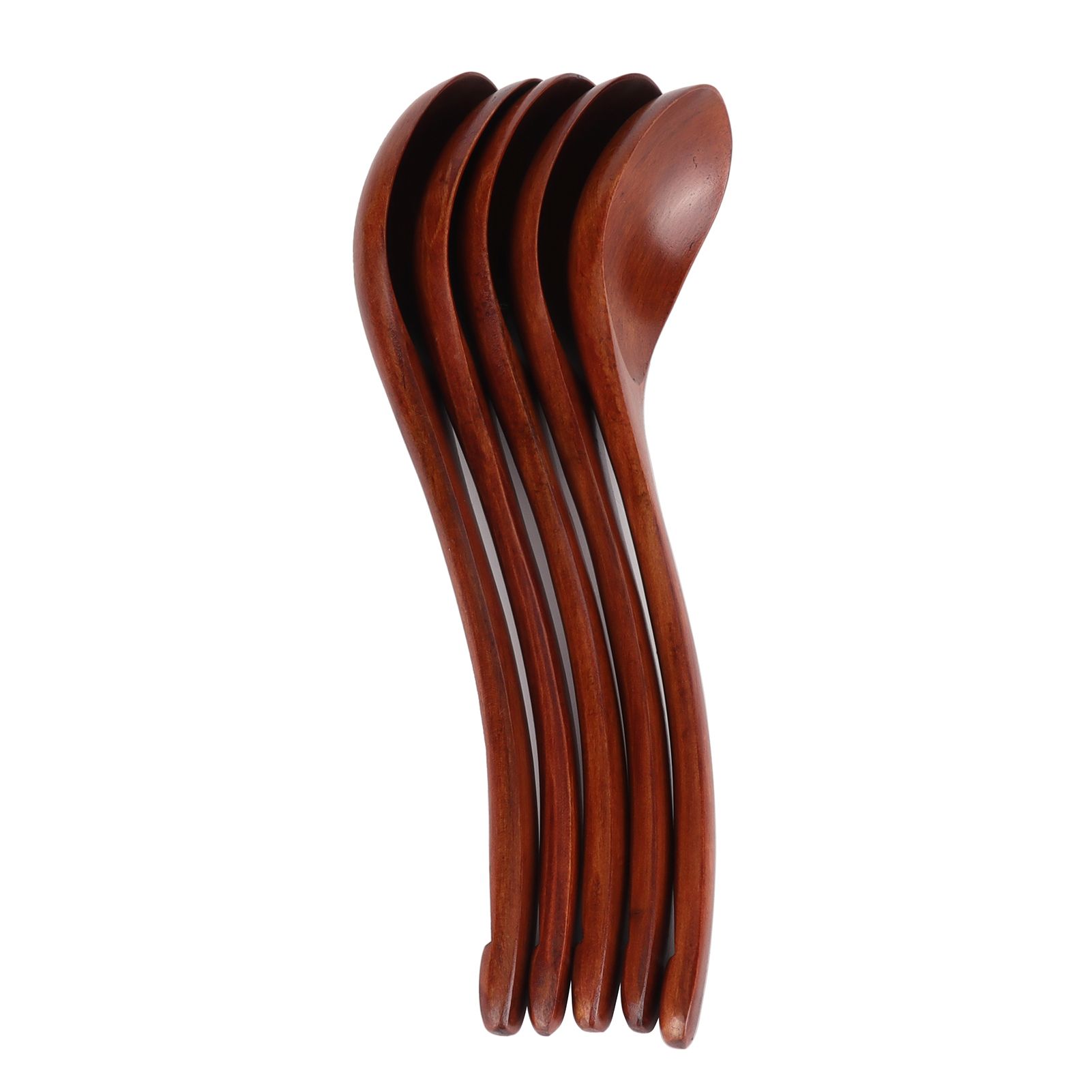 5Pcs Wooden Soup Spoon with Curved Handle Multipurpose Rice Scoop for Home view 5