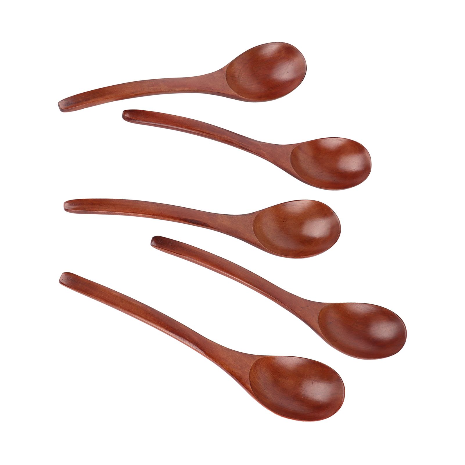 5Pcs Wooden Soup Spoon with Curved Handle Multipurpose Rice Scoop for Home view 8