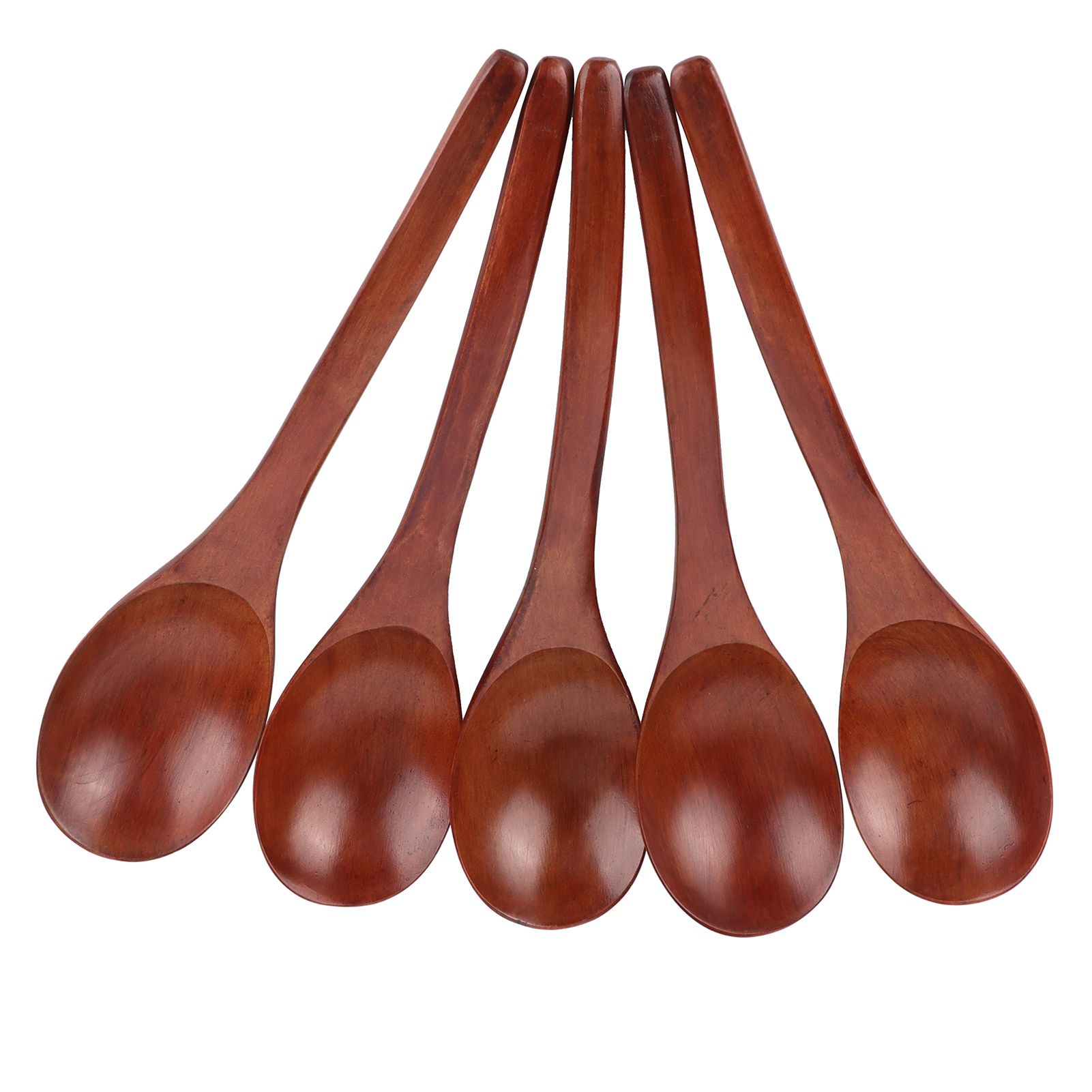 5Pcs Wooden Soup Spoon with Curved Handle Multipurpose Rice Scoop for Home view 9