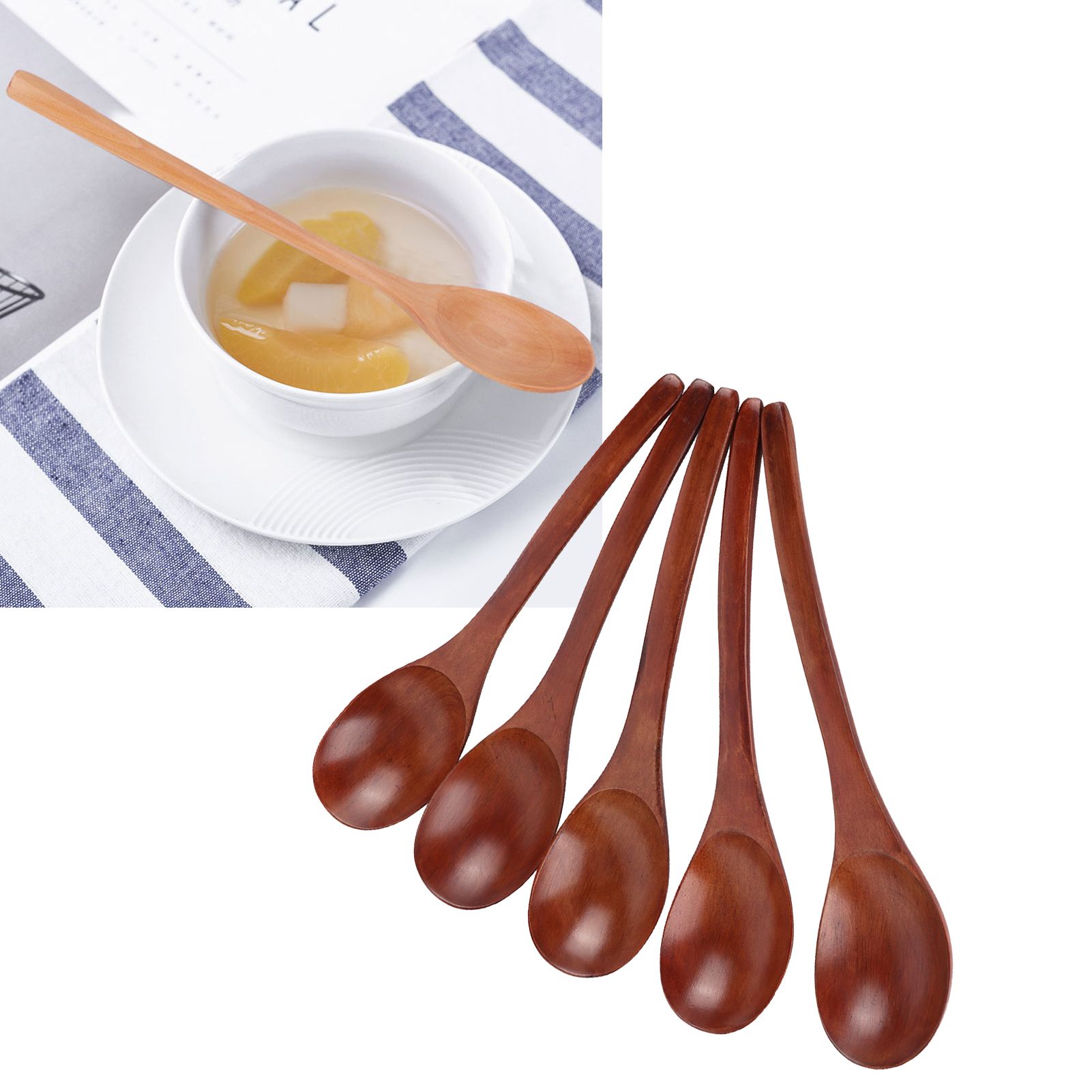 5Pcs Wooden Soup Spoon with Curved Handle Multipurpose Rice Scoop for Home view 11