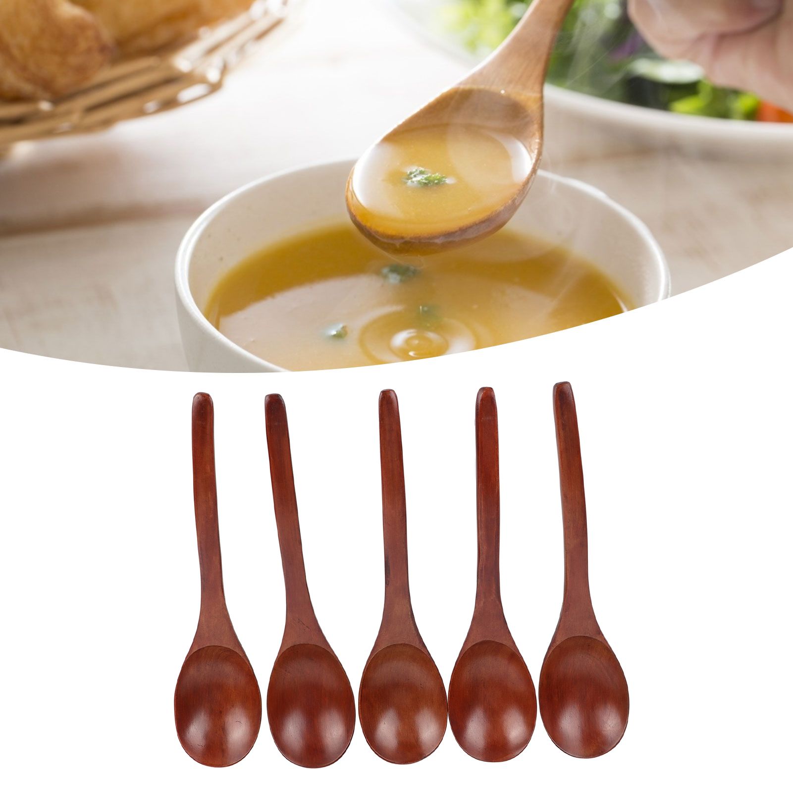 5Pcs Wooden Soup Spoon with Curved Handle Multipurpose Rice Scoop for Home view 12