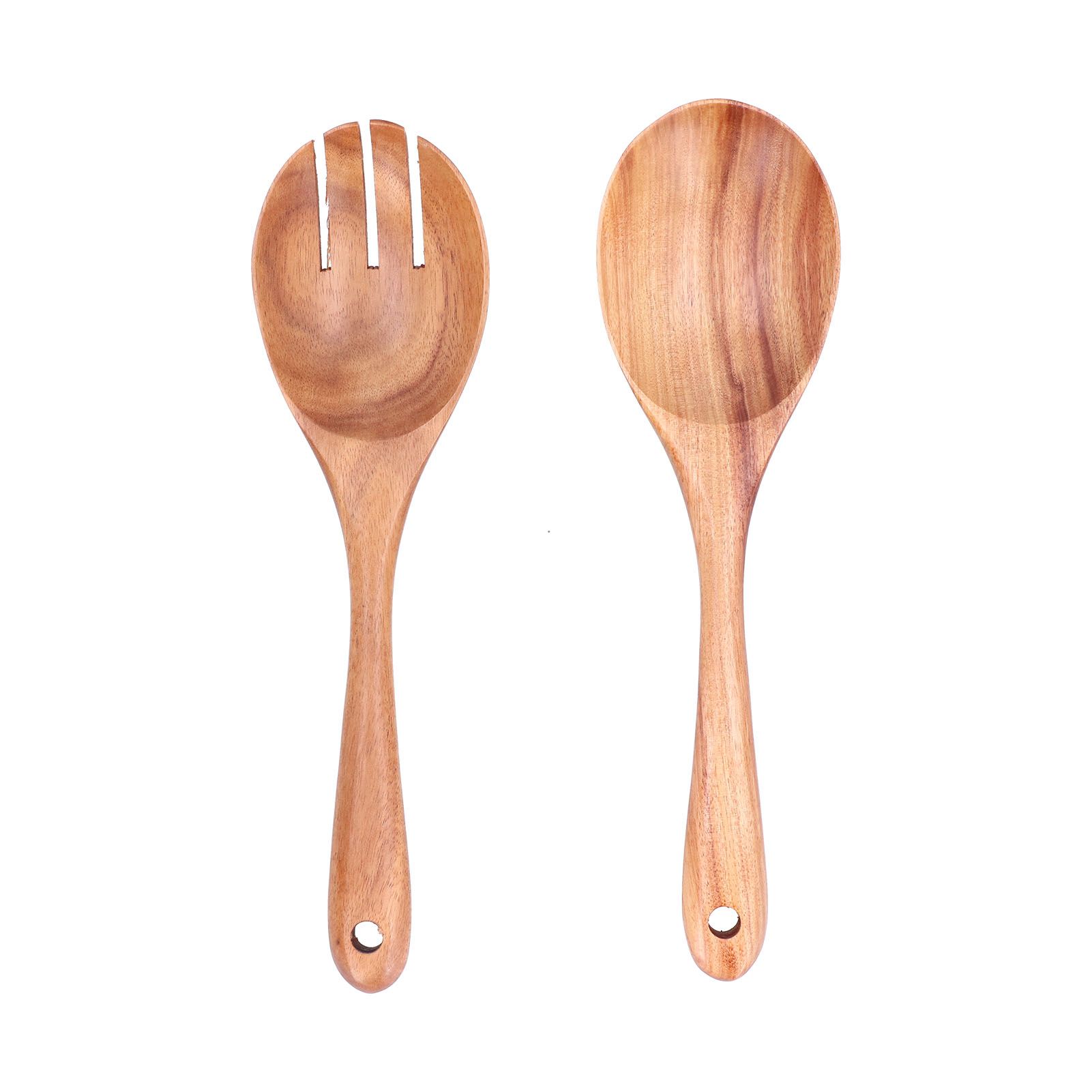 2Pcs/Set Spoon Fork Set Wooden Mixing Spoon Fork for Home Kitchen School view 2