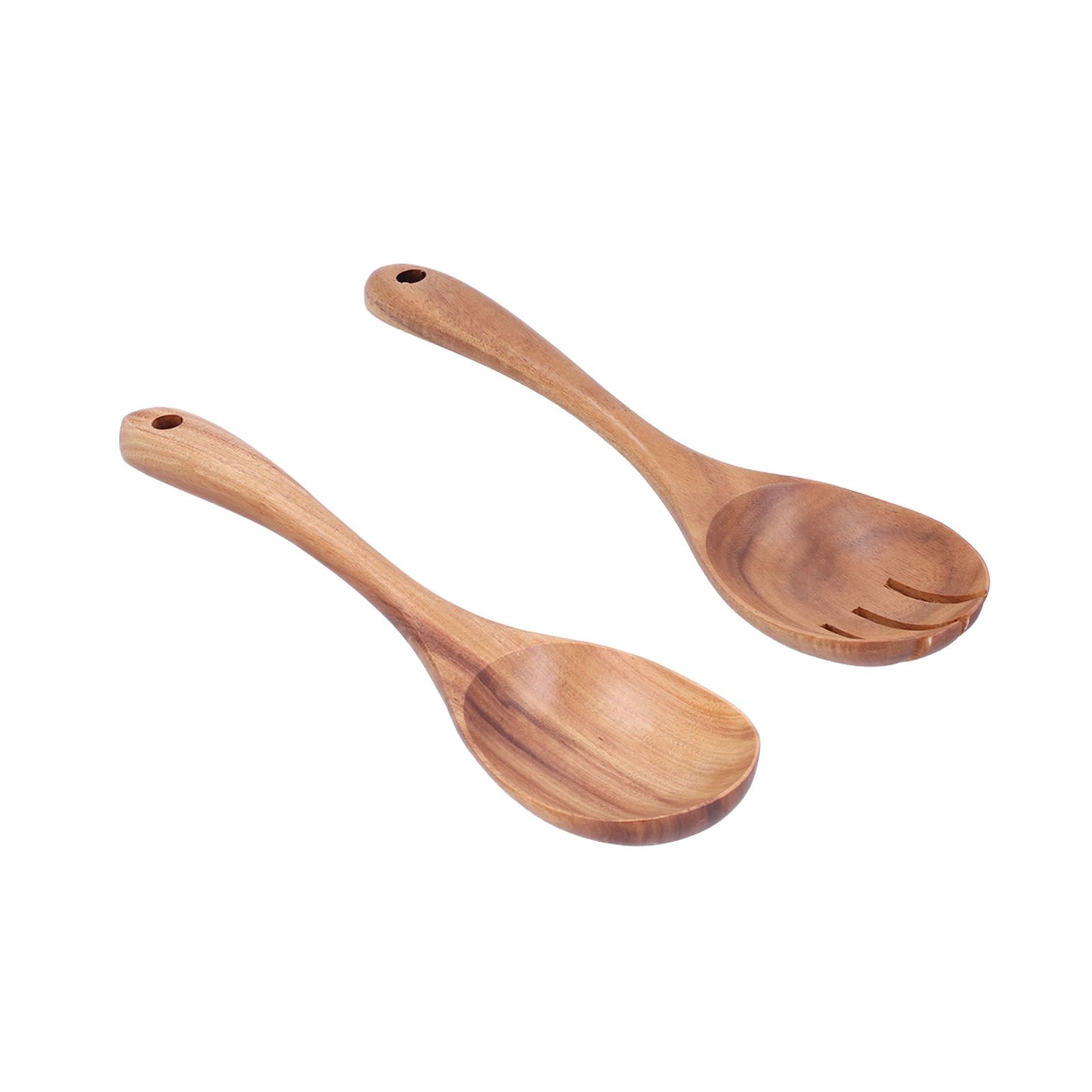 2Pcs/Set Spoon Fork Set Wooden Mixing Spoon Fork for Home Kitchen School view 6