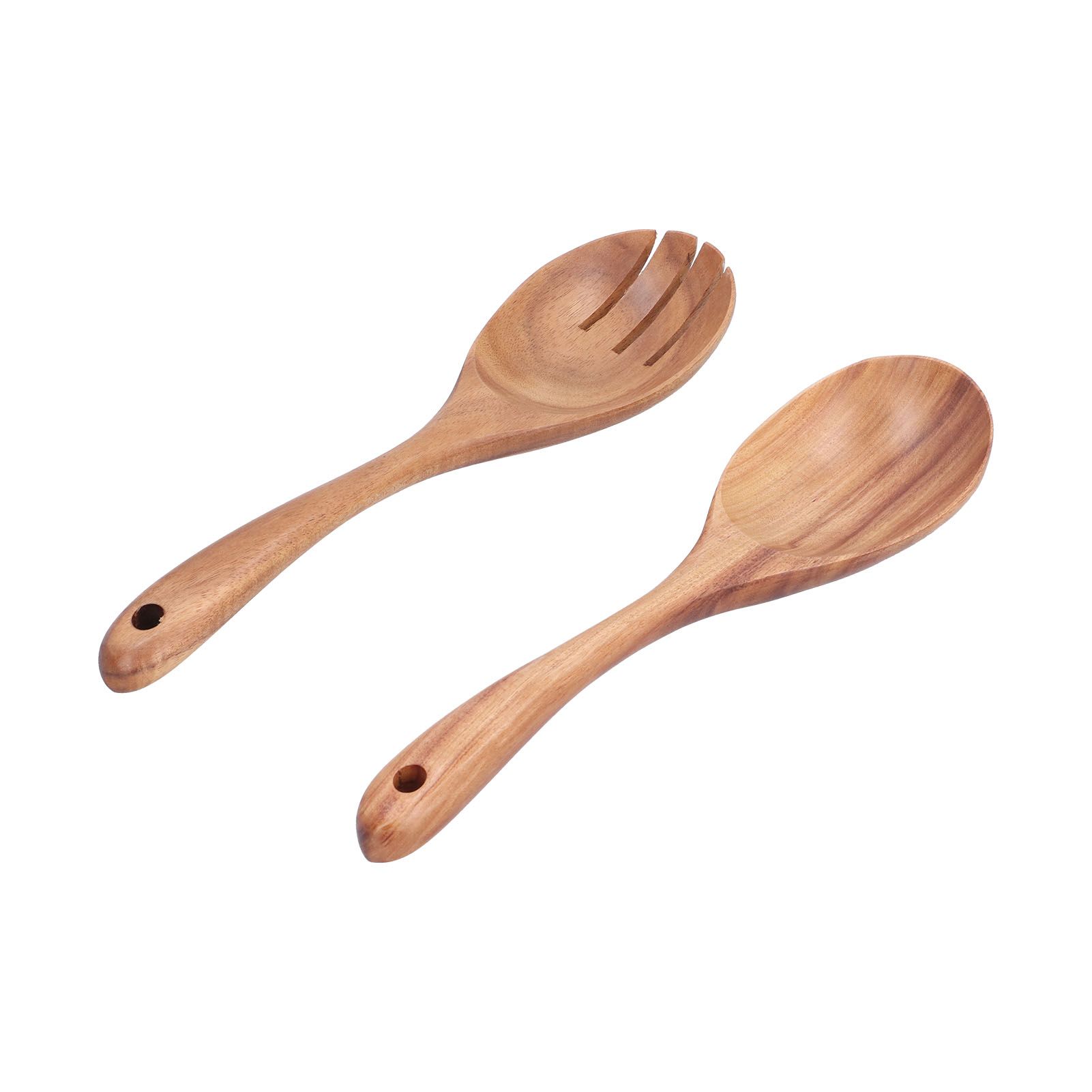 2Pcs/Set Spoon Fork Set Wooden Mixing Spoon Fork for Home Kitchen School view 8