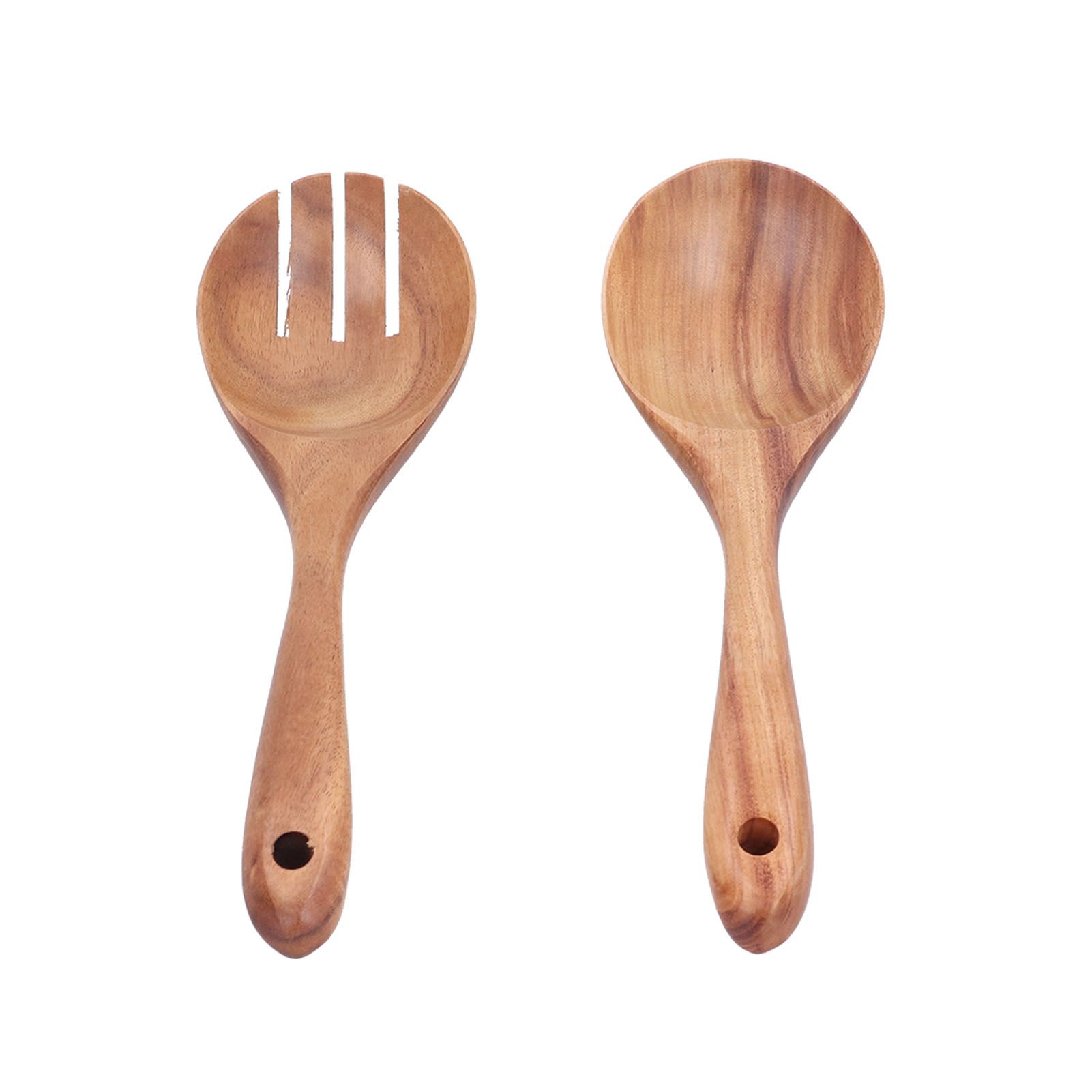 2Pcs/Set Spoon Fork Set Wooden Mixing Spoon Fork for Home Kitchen School view 9