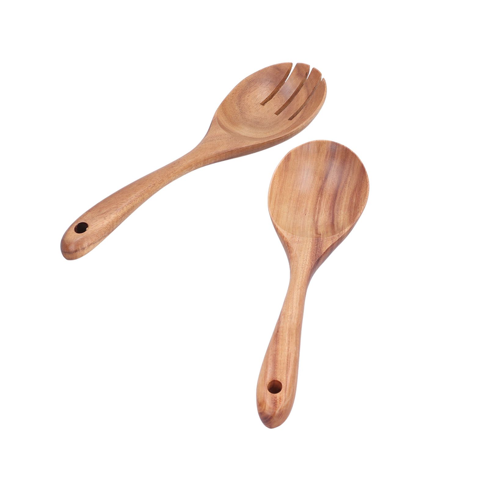 2Pcs/Set Spoon Fork Set Wooden Mixing Spoon Fork for Home Kitchen School view 10