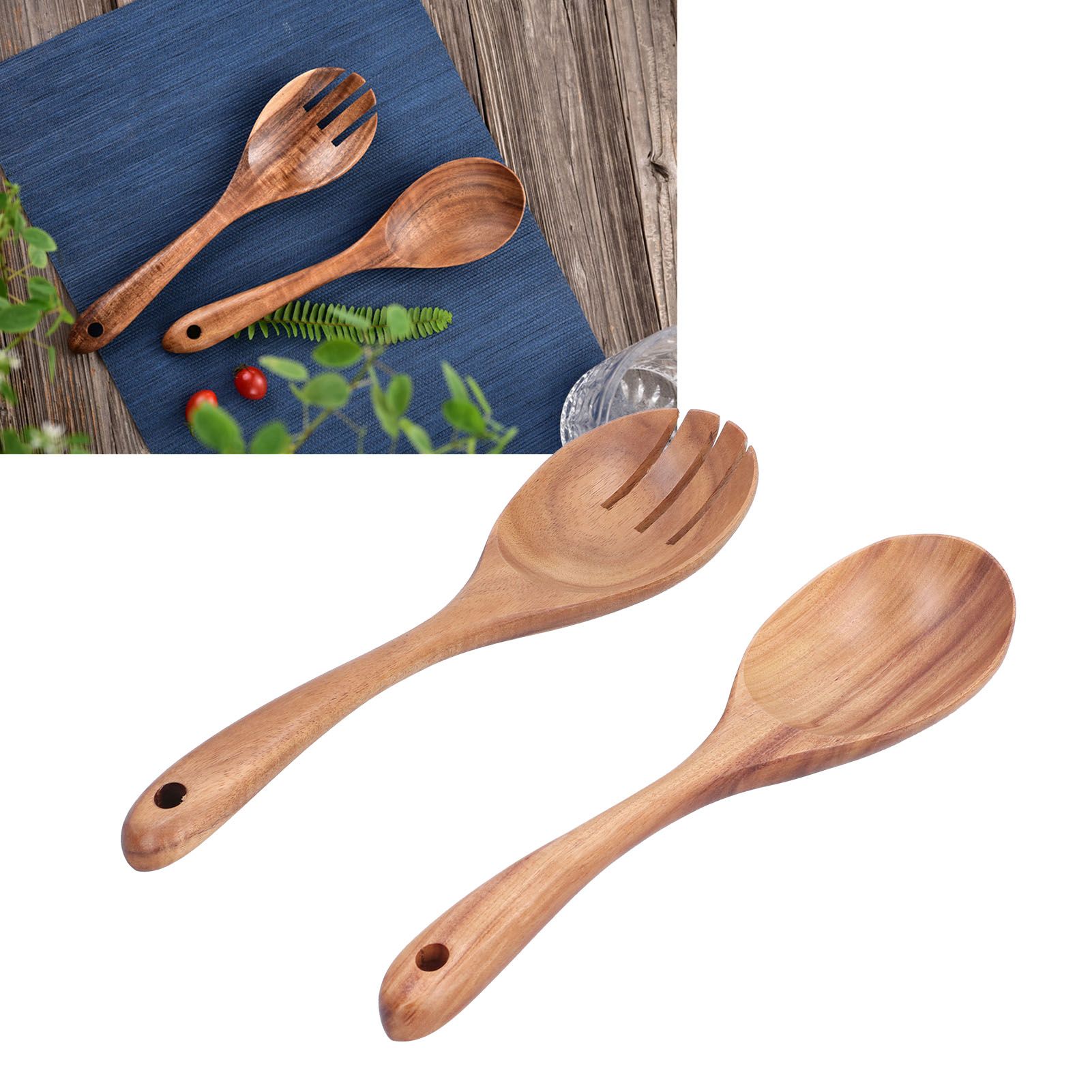 2Pcs/Set Spoon Fork Set Wooden Mixing Spoon Fork for Home Kitchen School view 11