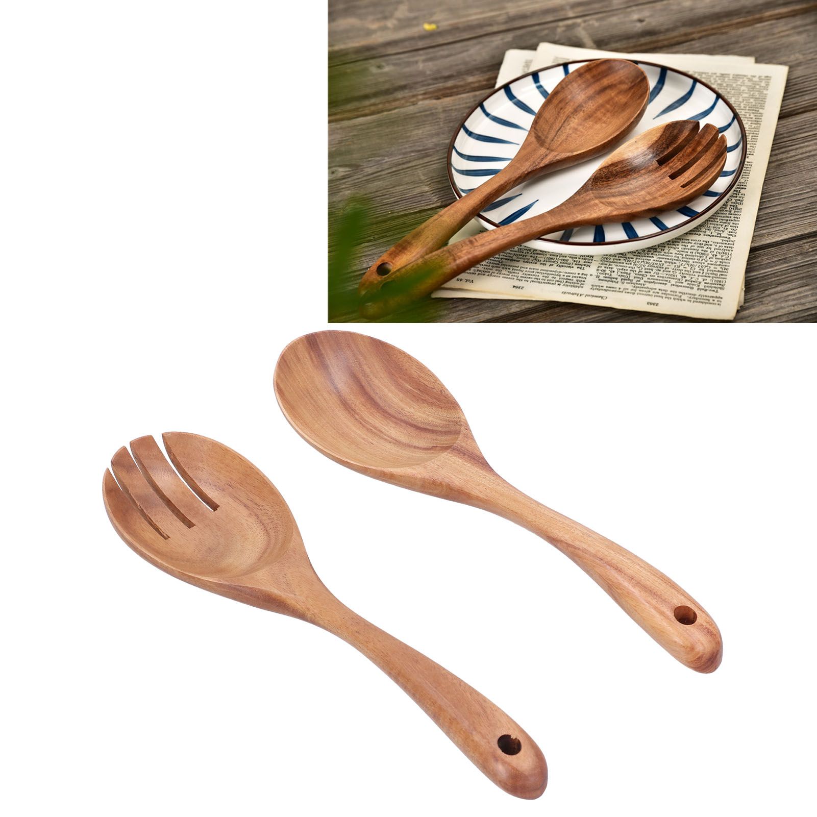 2Pcs/Set Spoon Fork Set Wooden Mixing Spoon Fork for Home Kitchen School view 12