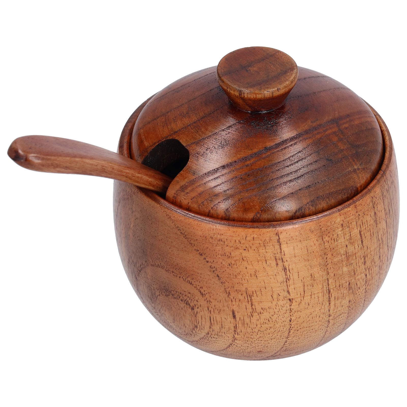Household Seasoning Jar with Spoon Lid Wooden Salt Container for Home Kitchen