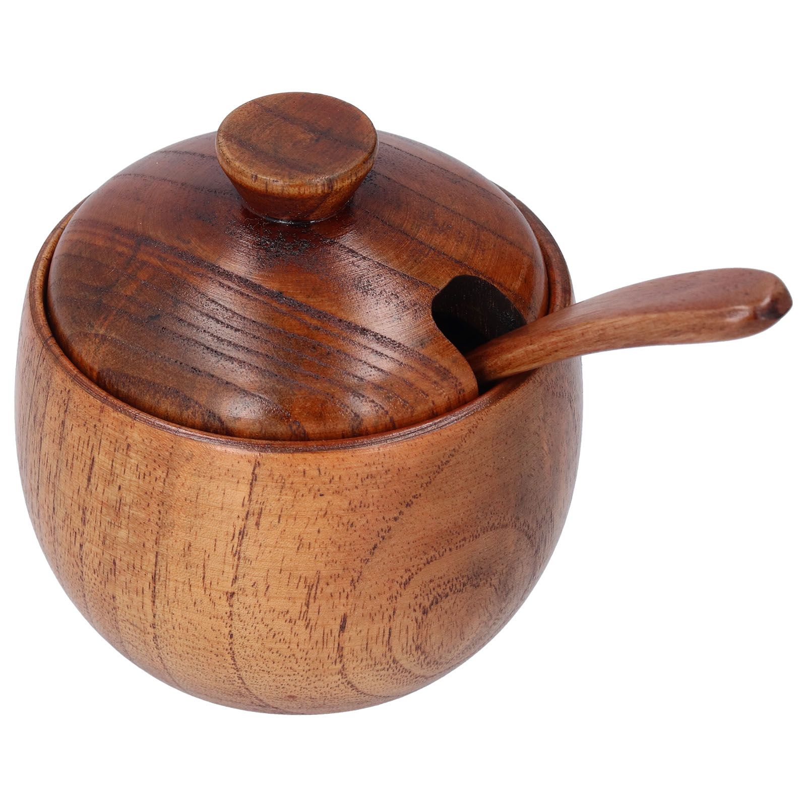 Household Seasoning Jar with Spoon Lid Wooden Salt Container for Home Kitchen view 2