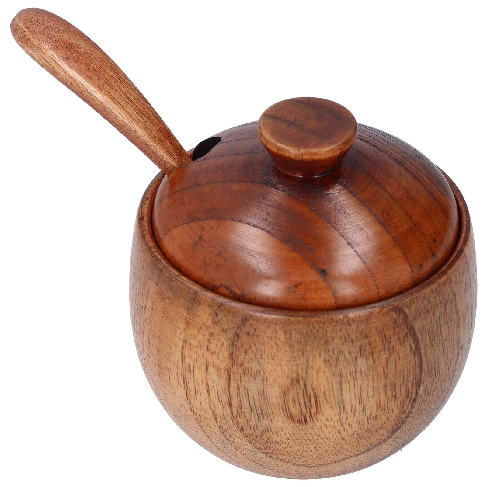 Household Seasoning Jar with Spoon Lid Wooden Salt Container for Home Kitchen view 4