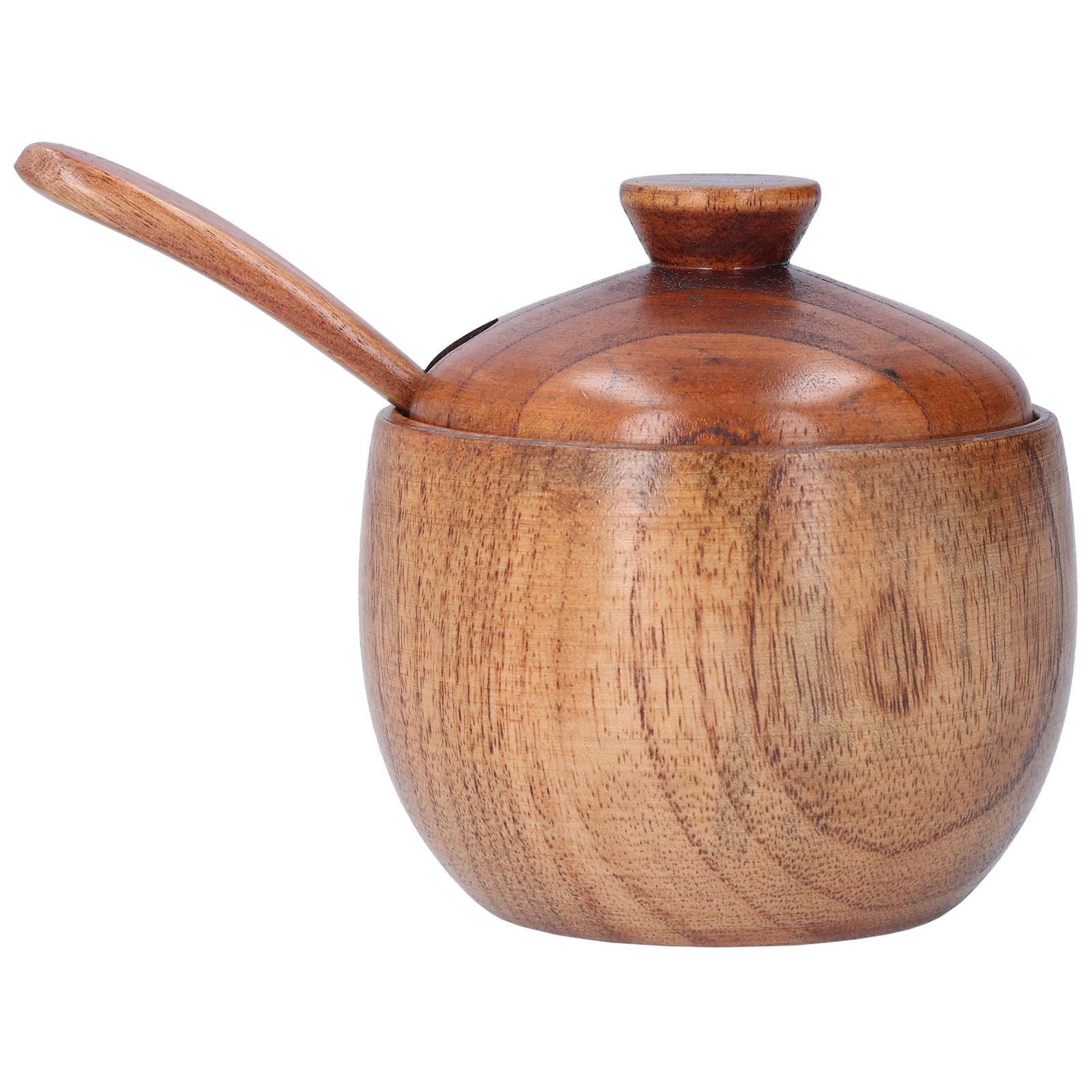 Household Seasoning Jar with Spoon Lid Wooden Salt Container for Home Kitchen view 6