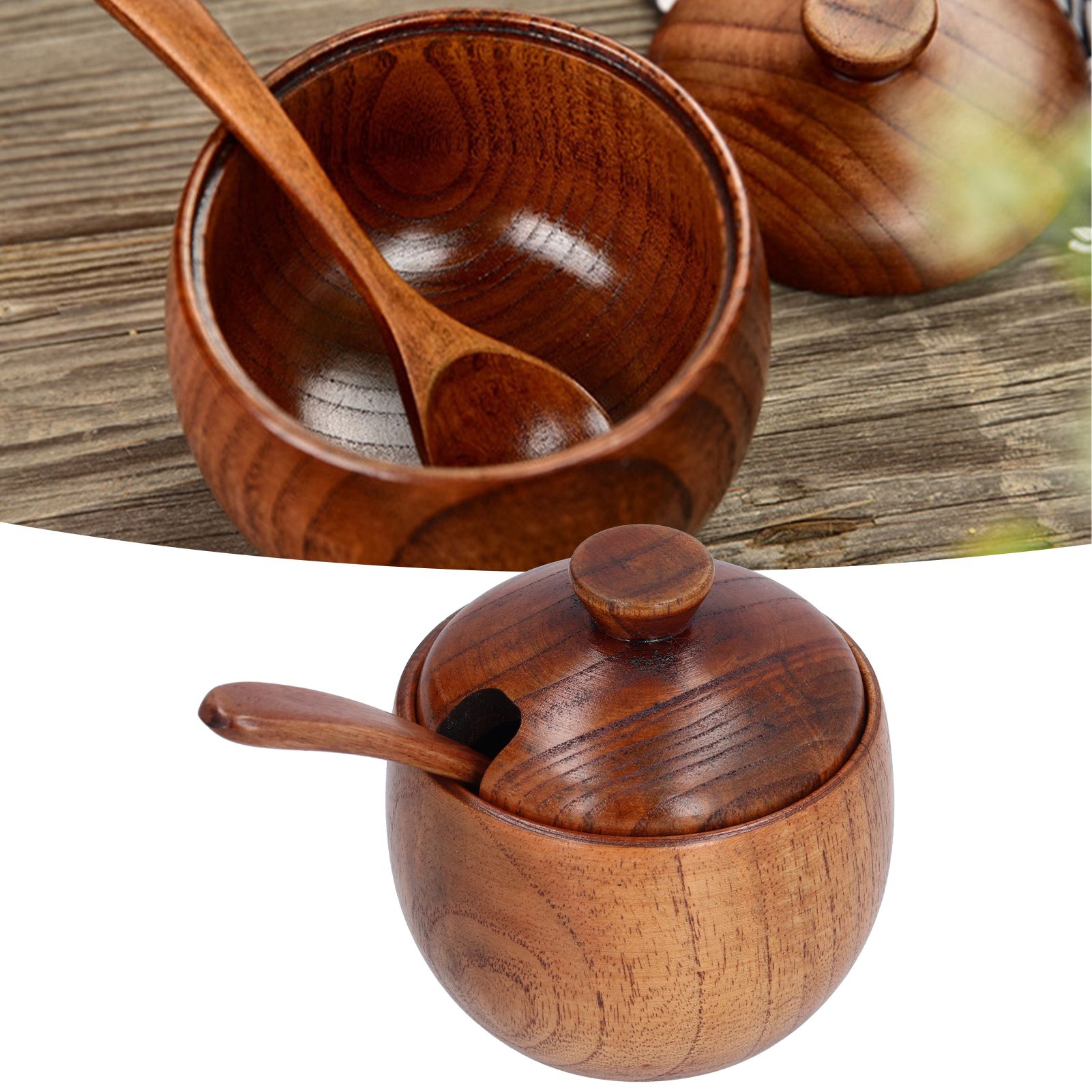 Household Seasoning Jar with Spoon Lid Wooden Salt Container for Home Kitchen view 11