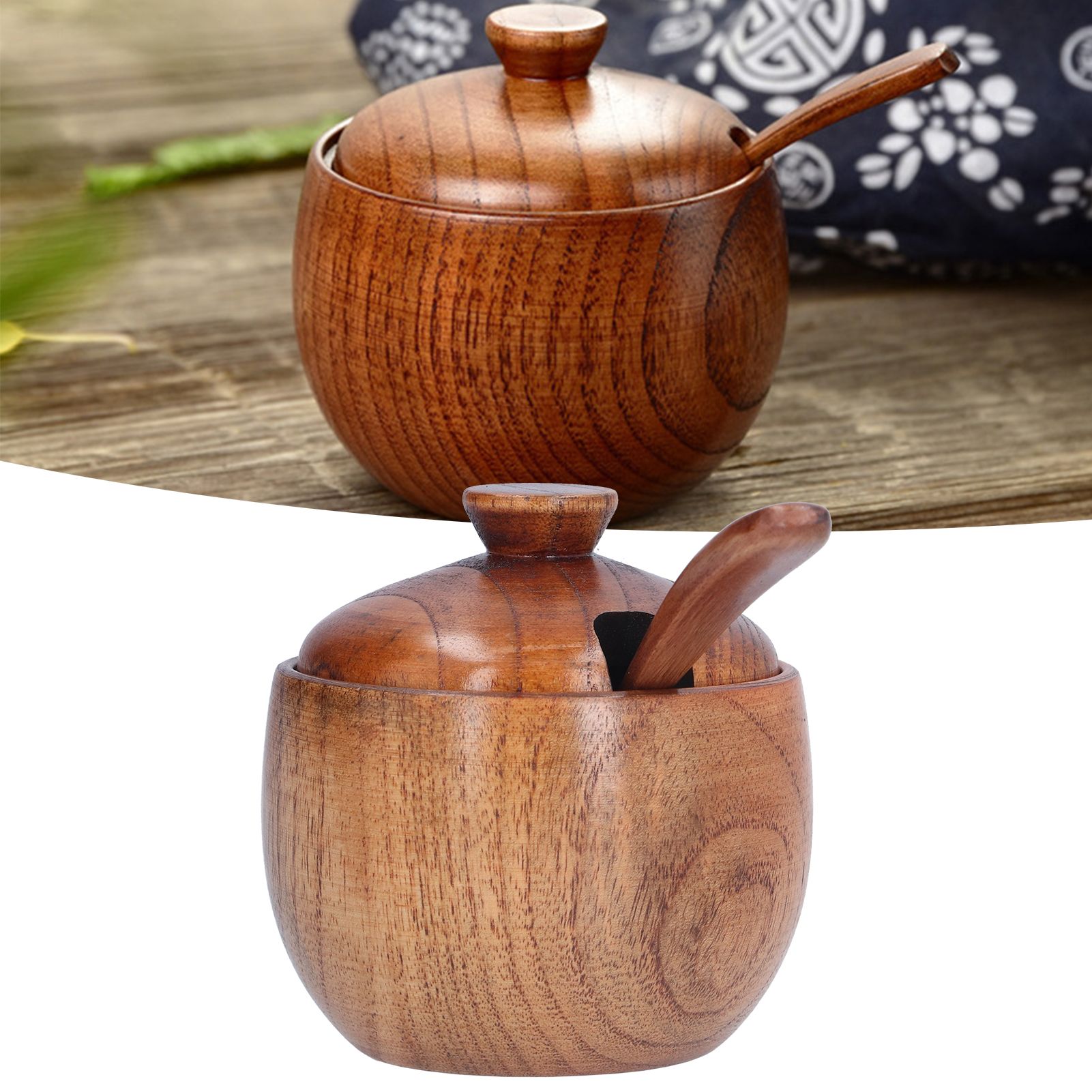 Household Seasoning Jar with Spoon Lid Wooden Salt Container for Home Kitchen view 12