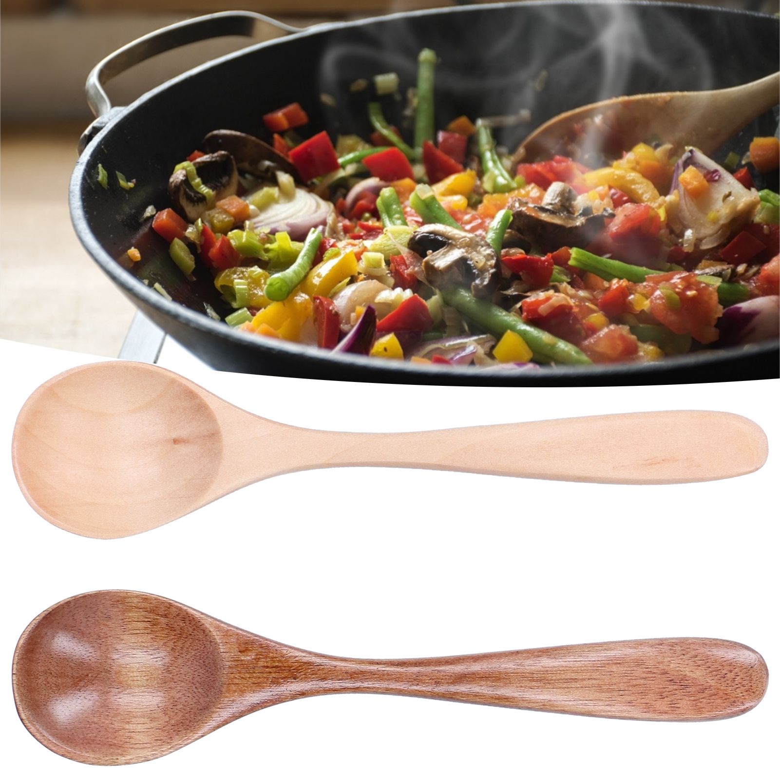 2Pcs/Set Wooden Spoon with Curved Handle Small Mixing Scoop for Home Kitchen view 11