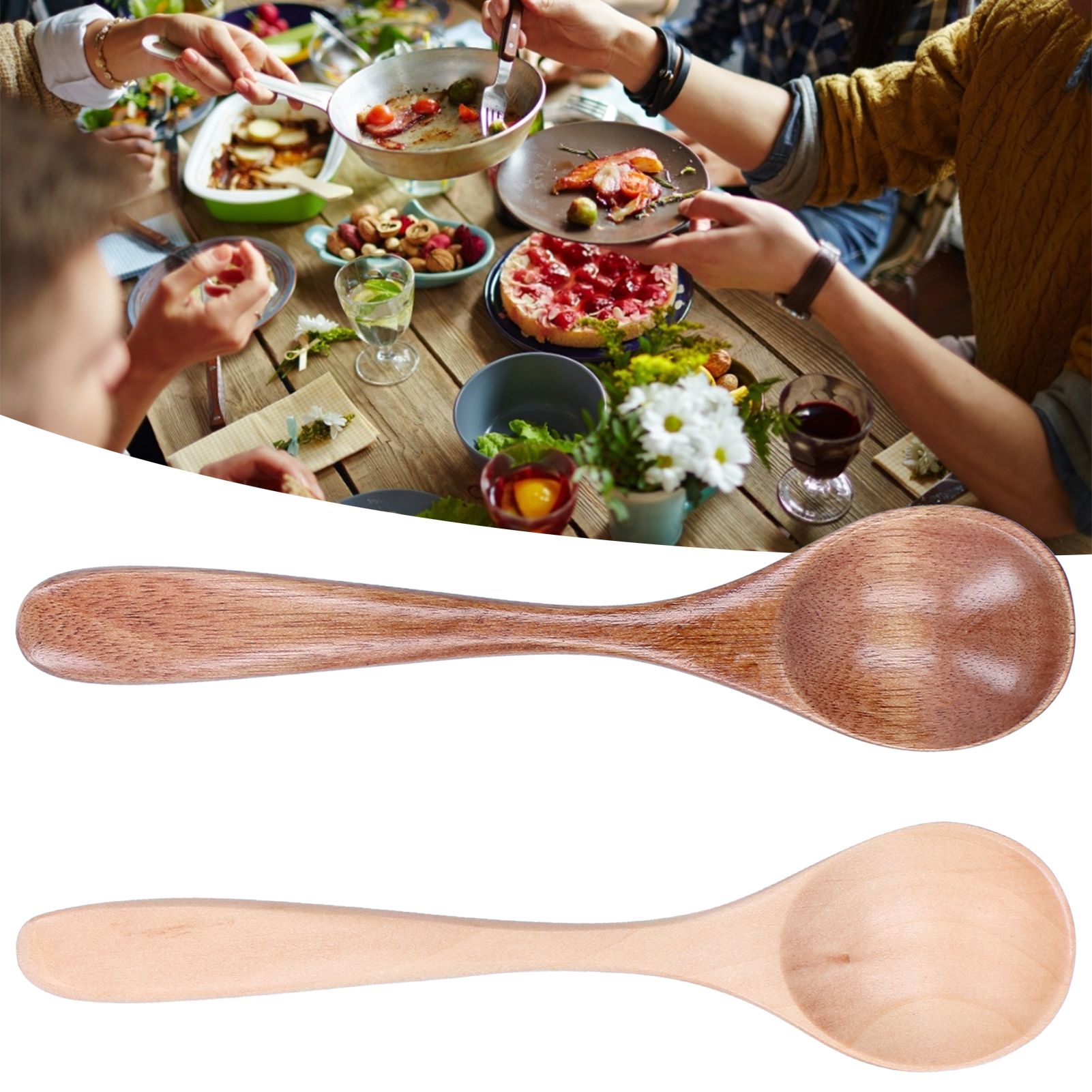 2Pcs/Set Wooden Spoon with Curved Handle Small Mixing Scoop for Home Kitchen view 12