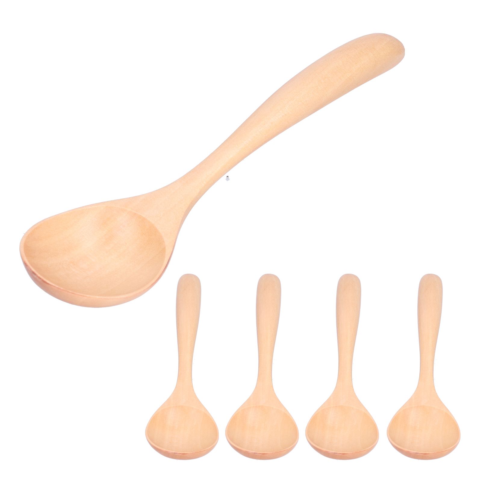 5Pcs Soup Spoon Long Handle Household Wooden Cooking Spoon for Home Kitchen