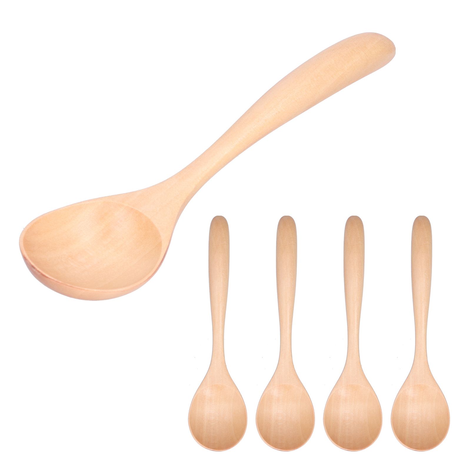 5Pcs Soup Spoon Long Handle Household Wooden Cooking Spoon for Home Kitchen view 2