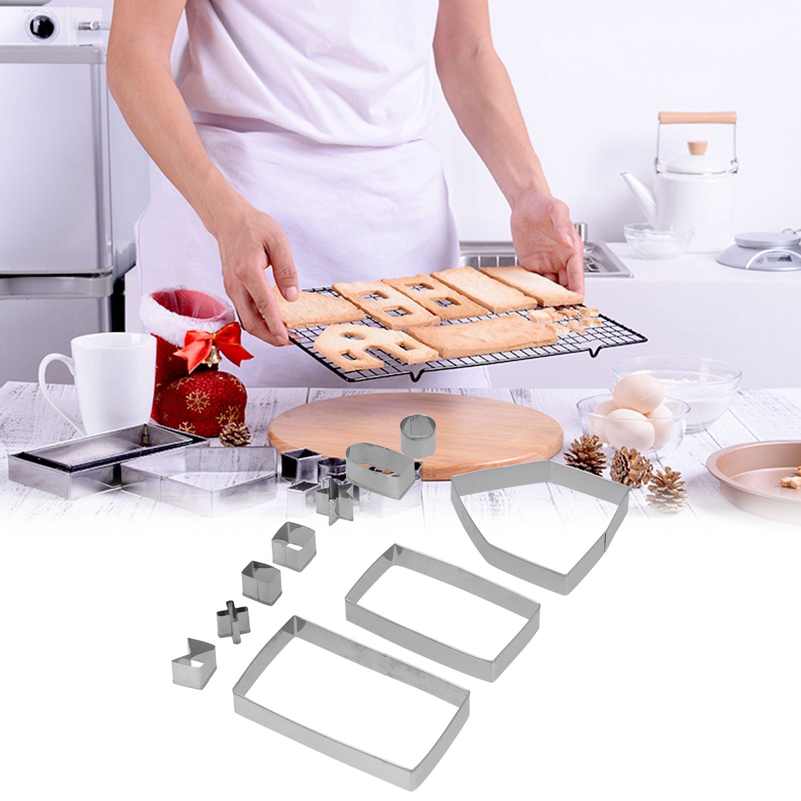 10Pcs/Set Stainless Steel Cookies Mold Cutter Set DIY Christmas House Mold view 12