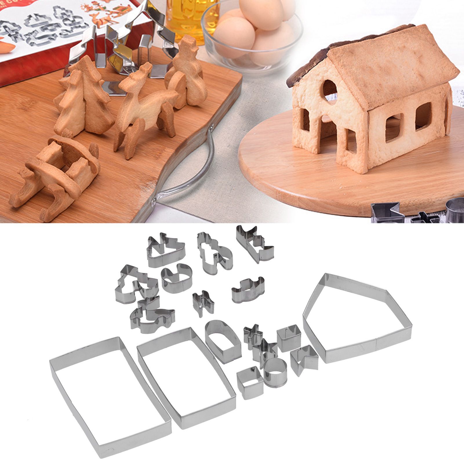 18Pcs/Set Stainless Steel Cookies Cutter Biscuits Mold Gingerbread House Mold view 11