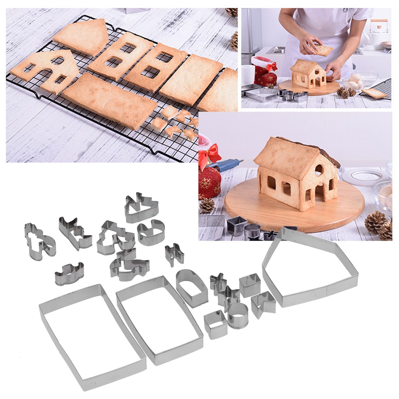 18Pcs/Set Stainless Steel Cookies Cutter Biscuits Mold Gingerbread House Mold view 12