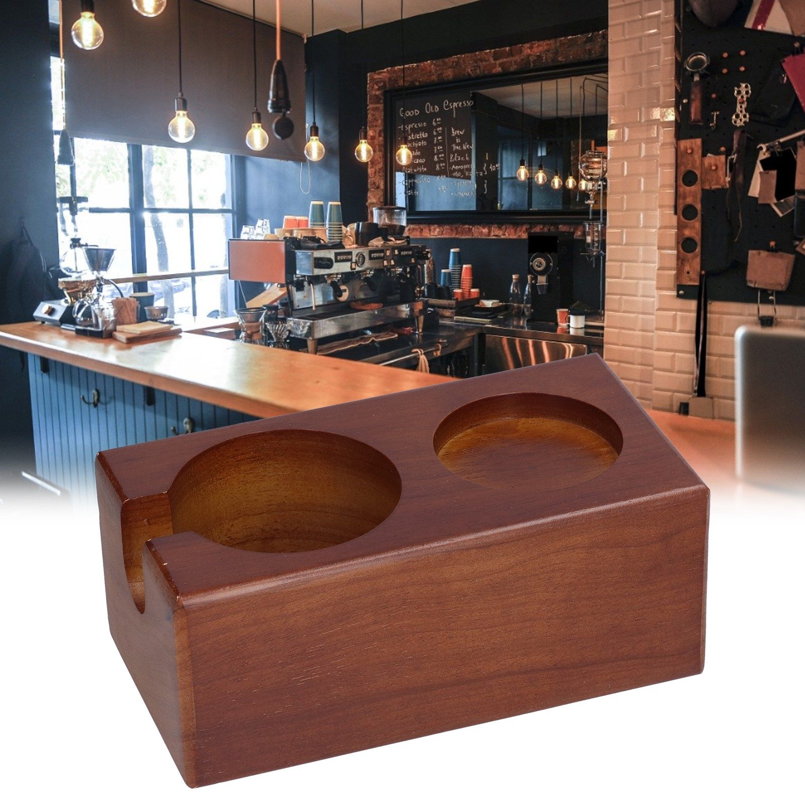 2 Hole Coffee Tamper Holder Beech Coffee Handle Mat Pad Stand for Home view 12