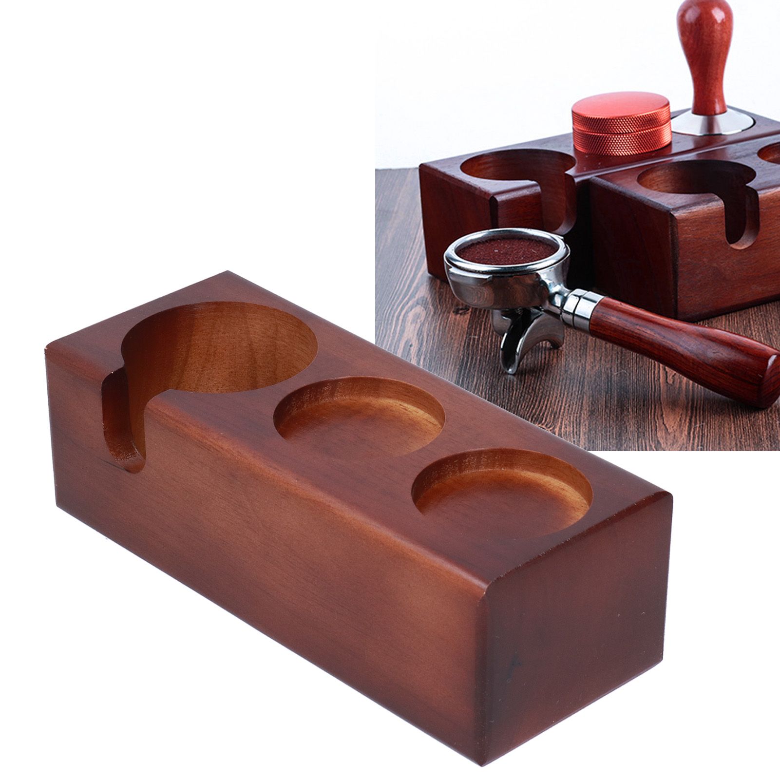 3‑Slots Wood Coffee Tamper Holder Portafilter Storage Stand Tamping Station view 11