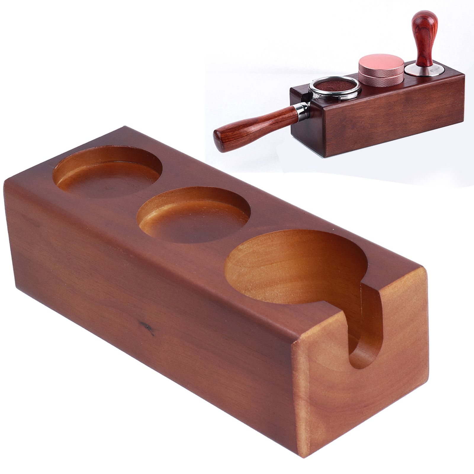3‑Slots Wood Coffee Tamper Holder Portafilter Storage Stand Tamping Station view 12