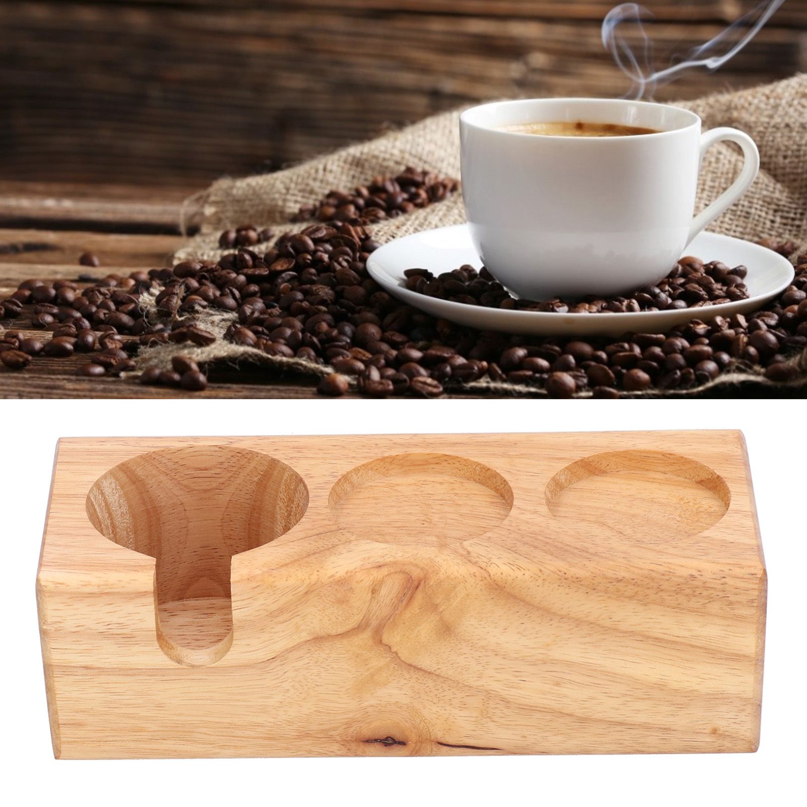 3‑Slots Wooden Coffee Portafilter Holder Tamper Stand Tamping Base for Home view 11