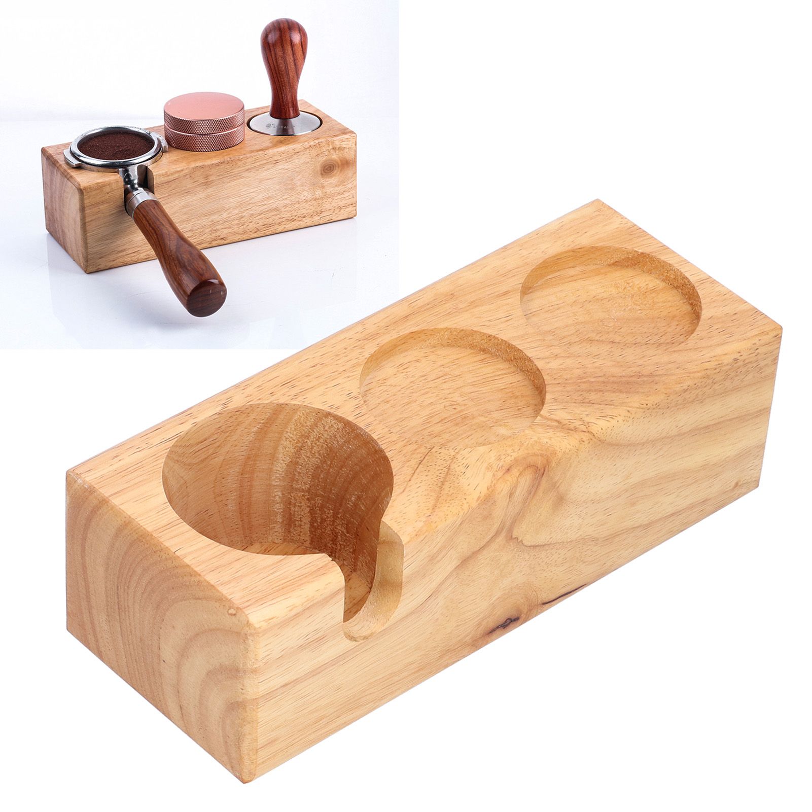 3‑Slots Wooden Coffee Portafilter Holder Tamper Stand Tamping Base for Home view 12