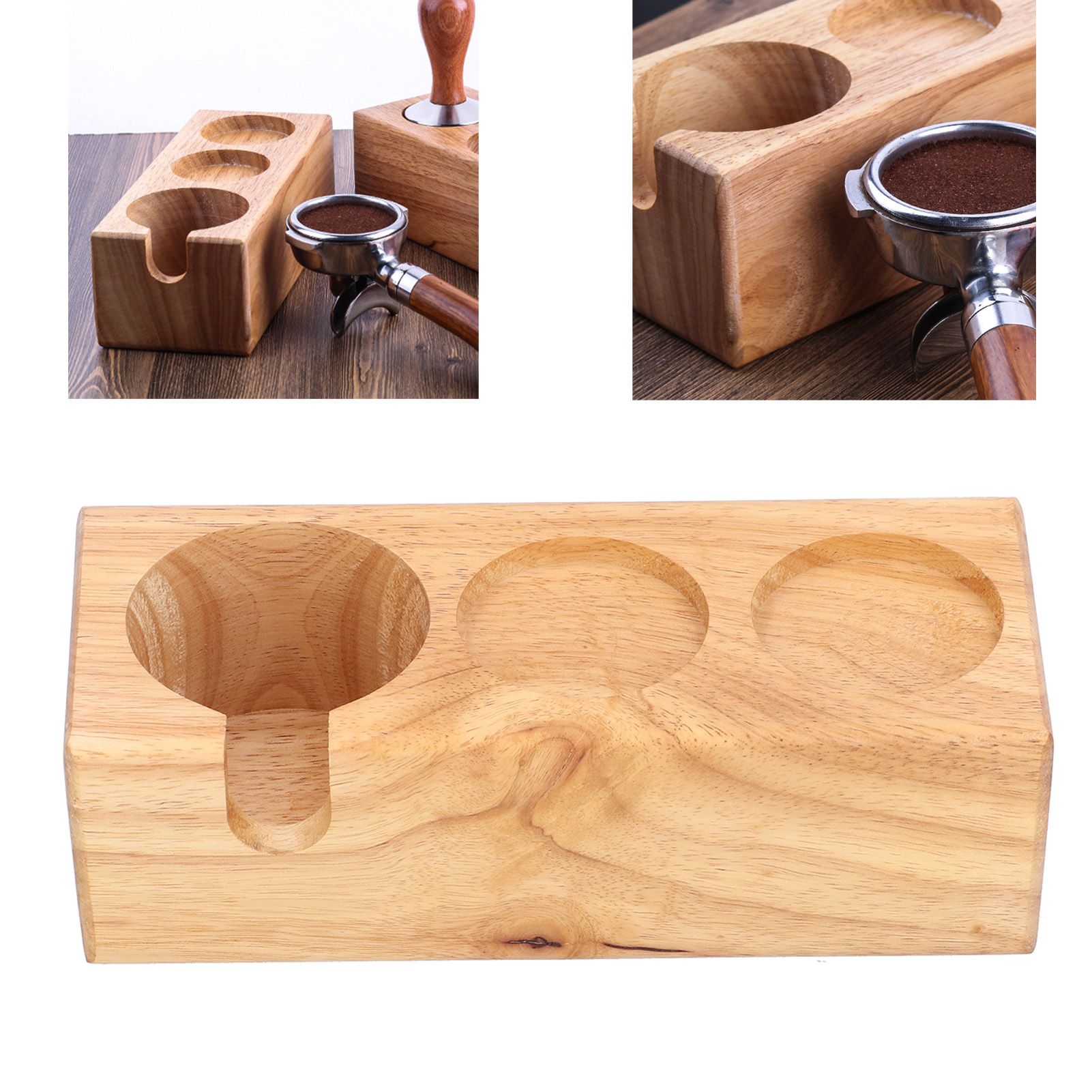 3‑Slots Wooden Coffee Portafilter Holder Tamper Stand Tamping Base for Home view 11