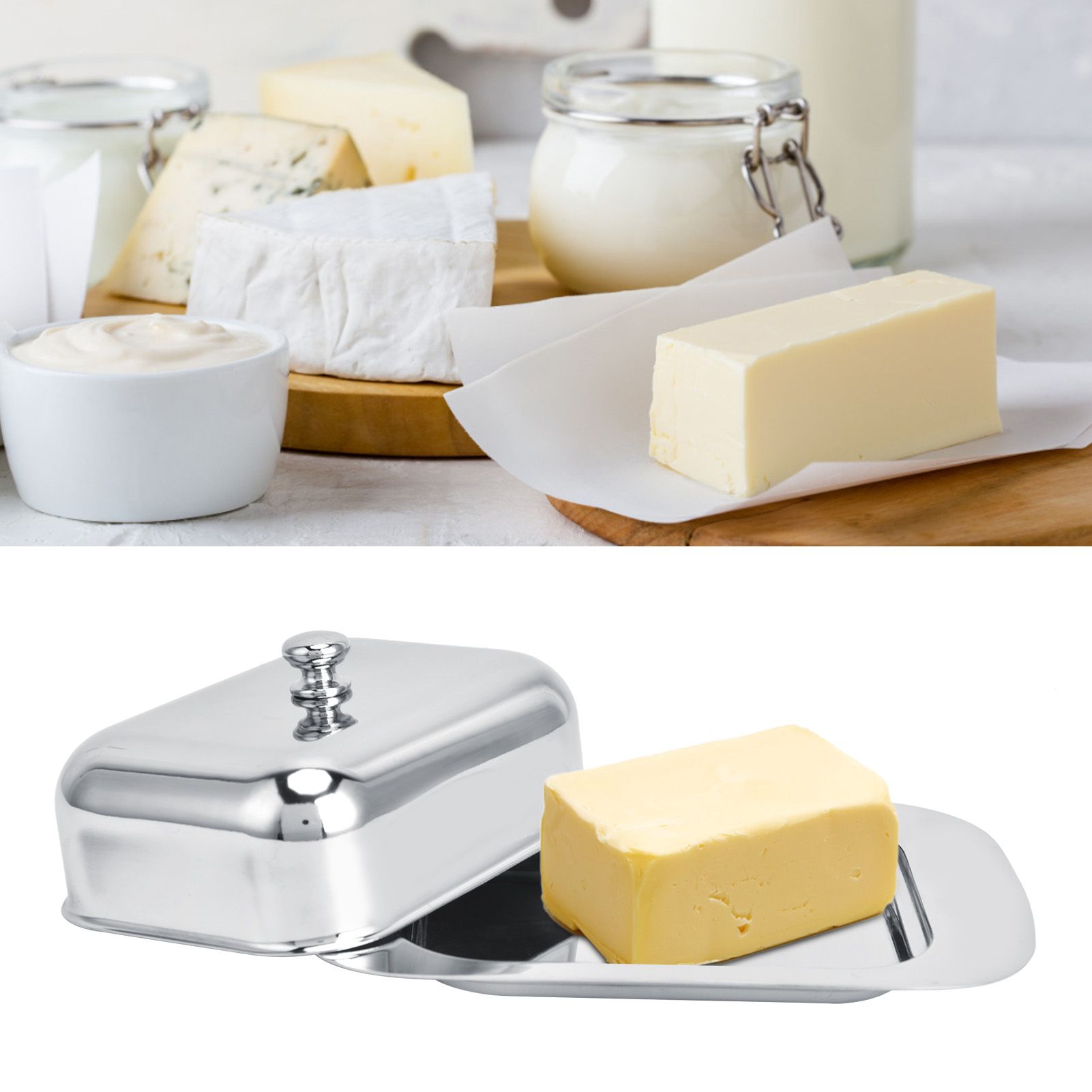 Bright Butter Box with Lid Stainless Steel Cheese Box for Bread Food Pastry view 11
