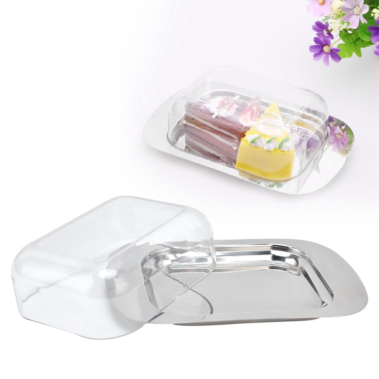 Quadrate Stainless Steel Butter Container Dish Cheese Keeper with Transparent view 11