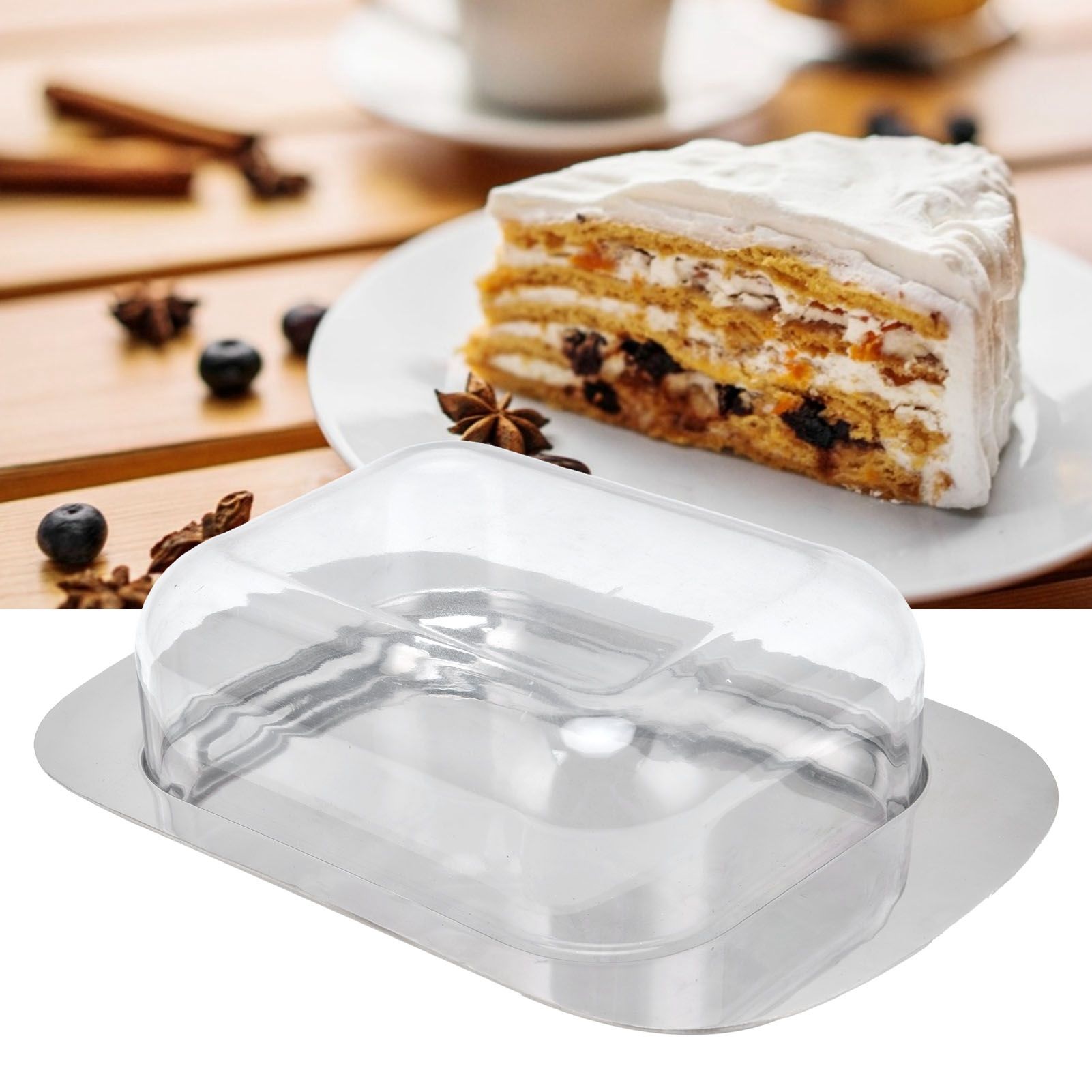 Quadrate Stainless Steel Butter Container Dish Cheese Keeper with Transparent view 12