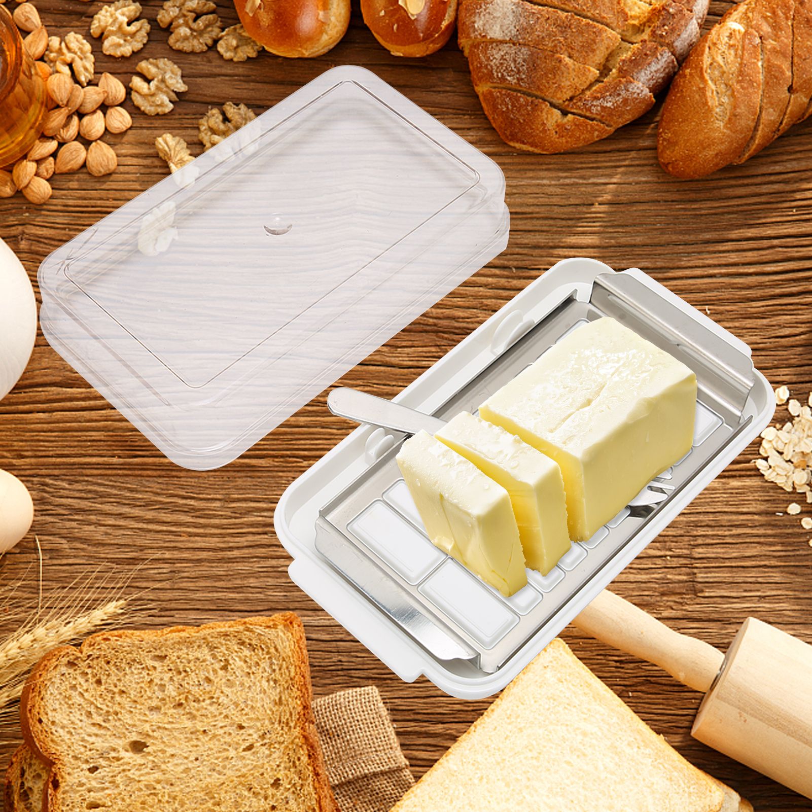 Stainless Steel Butter Cutter Box Cheese Storage Container with Transparent view 11