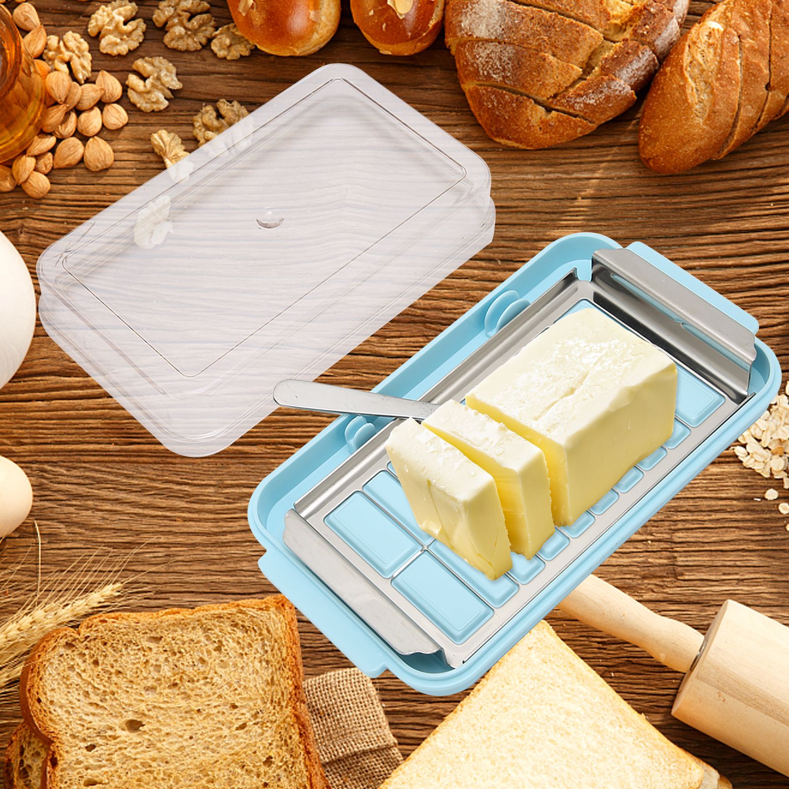 Stainless Steel Butter Cutter Box Cheese Storage Container with Transparent view 11