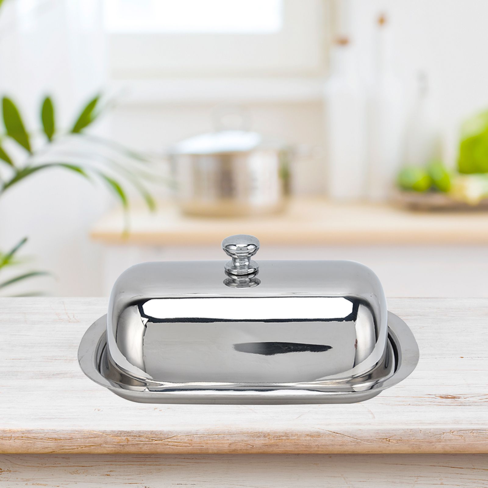 Stainless Steel Butter Dish HighGloss Dessert Bread Cheese Cake Box Food view 12