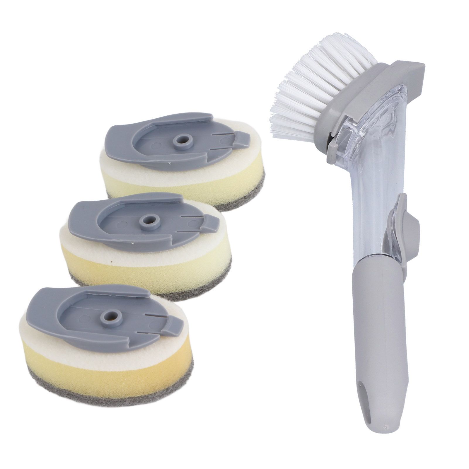 Soap Dispensing Dish Brush Sink Dish Cleaning Scrubber with Handle Hanging view 2