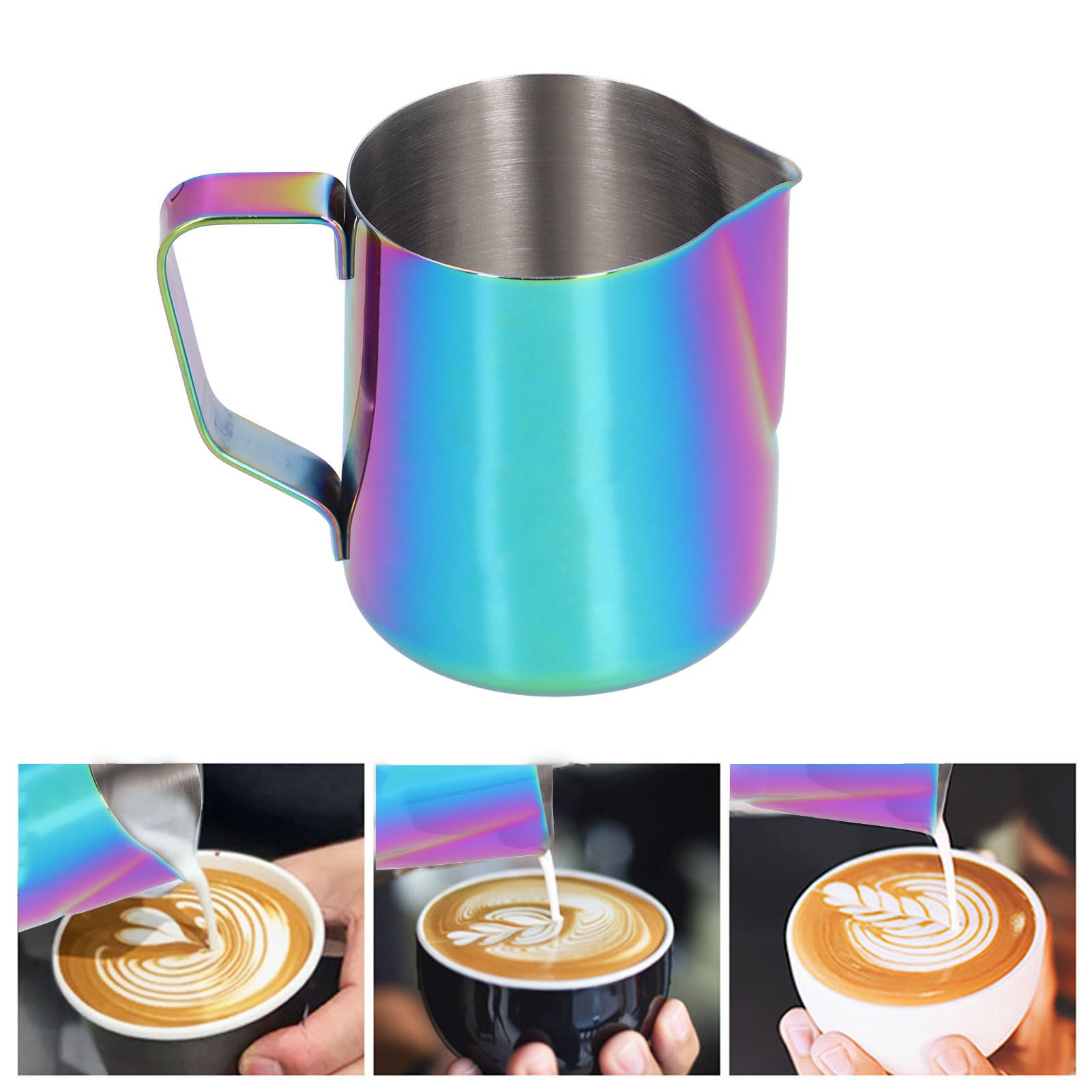 304 Stainless Steel Milk Frothing Pitcher with Inner Scale Colorful Pointed view 11