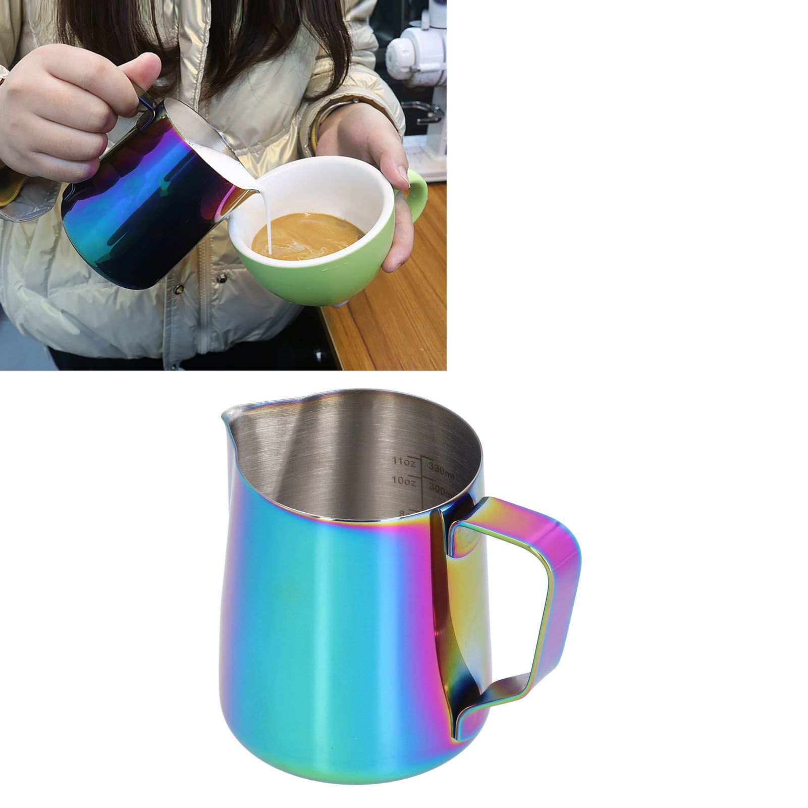 304 Stainless Steel Milk Frothing Pitcher with Inner Scale Colorful Pointed view 12
